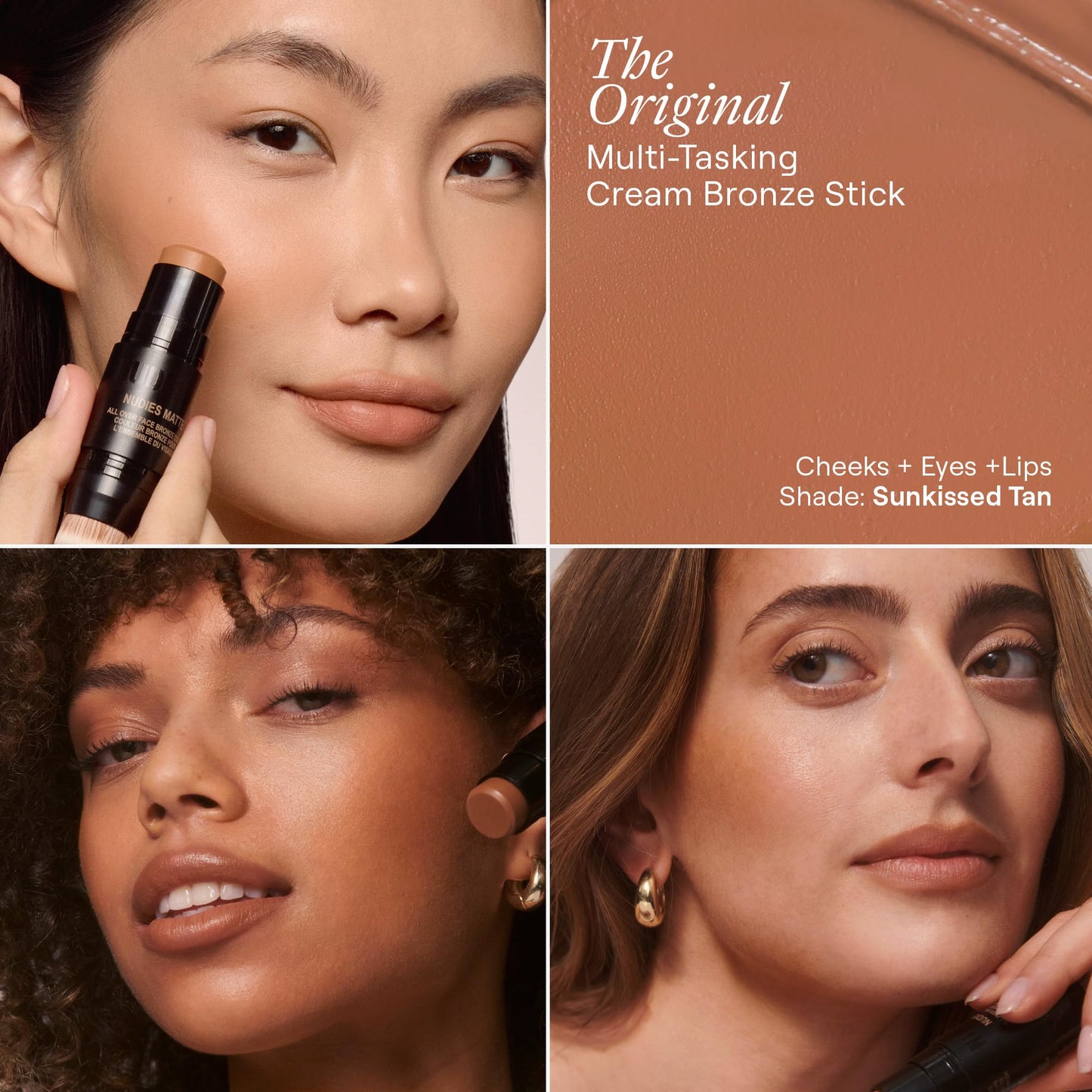 Nudestix Nudies Bronze All Over Matte Bronzing Stick - 3-in-1 Cream Bronzer for Cheeks, Eyes & Lips with Built-In Brush | Natural Contour & Sun-Kissed