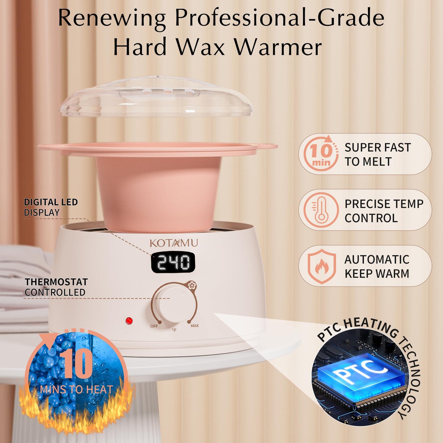 KOTAMU Waxing Kit for Women & Men, Pink Digital Wax Pot Warmer Hair Removal Beauty and Personal Care KOTAMU