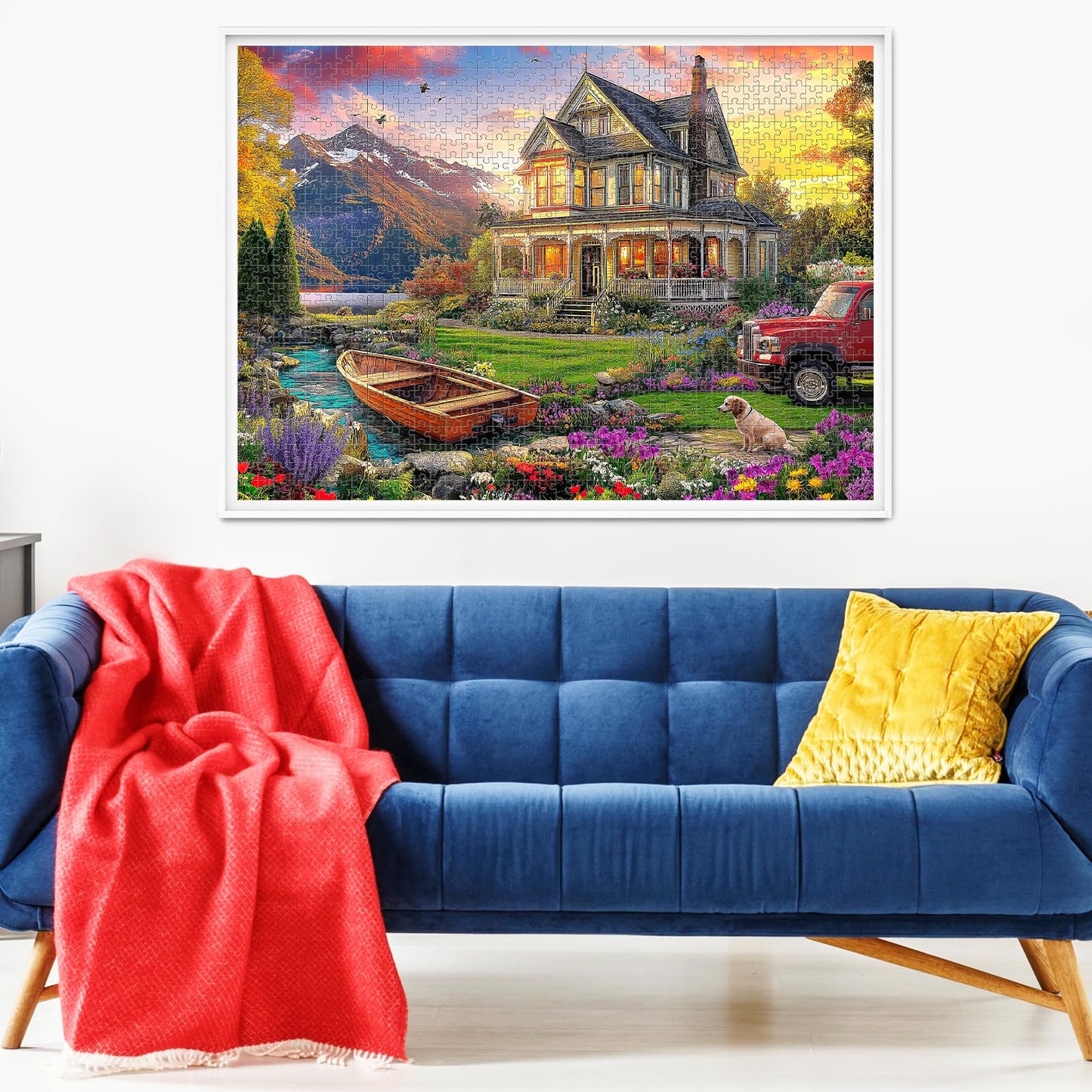 1000 Piece Jigsaw Puzzle for Adults – Autumn Landscape with Villa & Dog, Challenging Puzzle Game, Home Décor, Birthday Gift, 28x20 in