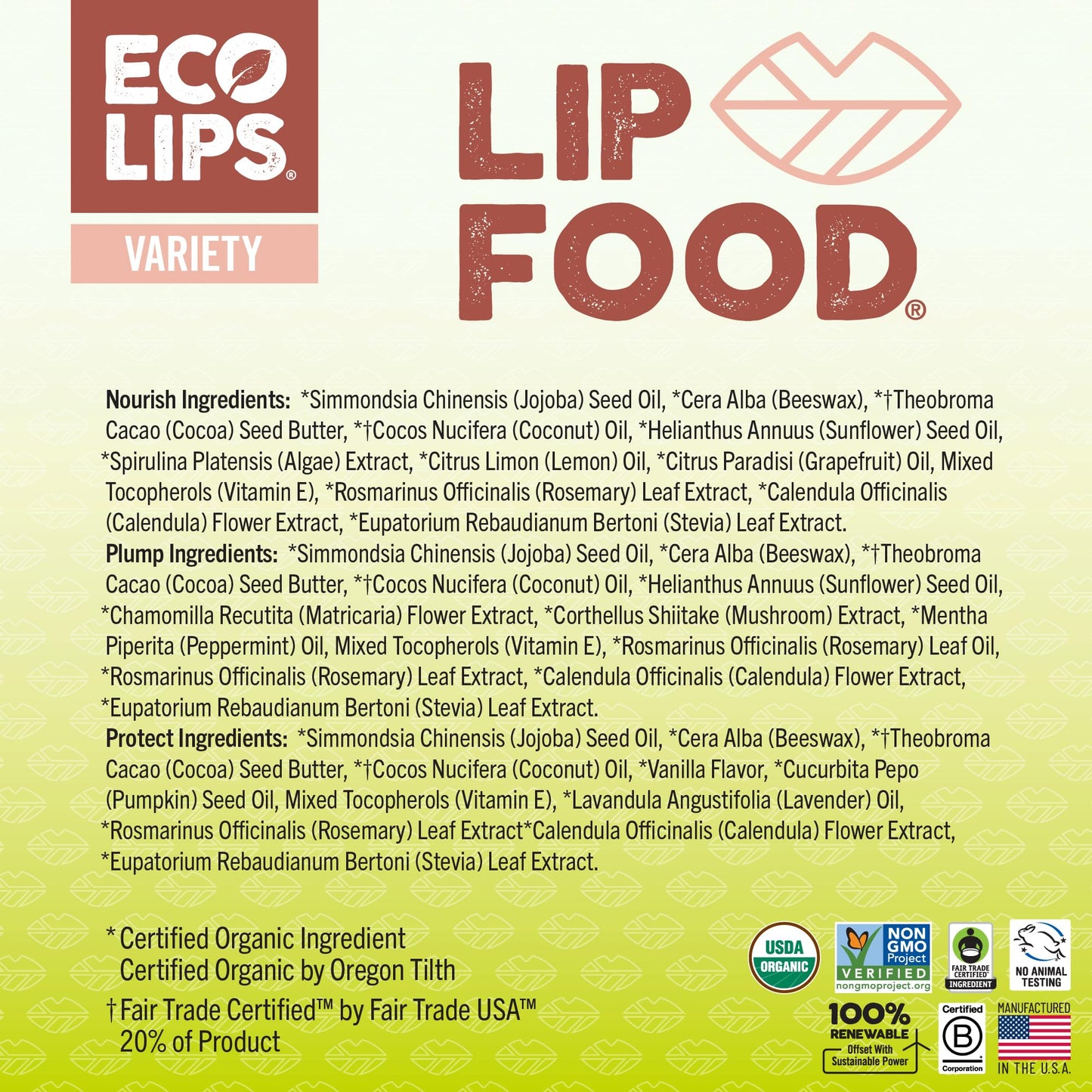 Eco Lips Lip Food - Nutrient Dense & Organic Lip Balm (Nourish, Plump and Protect) | Golden Jojoba, Cocoa Butter & Coconut Oil | Organic, Cruelty-Free