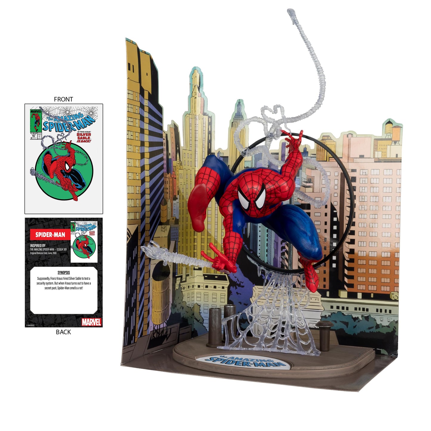 McFarlane Toys - Marvel Spider-Man 1:6th Scale Posed Figure with Scene & Comic (Based on The Amazing Spider-Man #301)
