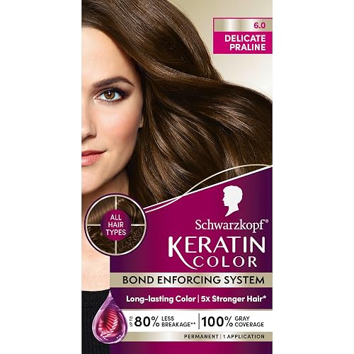 Schwarzkopf Keratin Permanent Hair Dye Cream, 6.0 Delicate Praline, Professional Quality Color for Up to 100% Gray Coverage, Bond Enforcing System Beauty & Personal Care Schwarzkopf