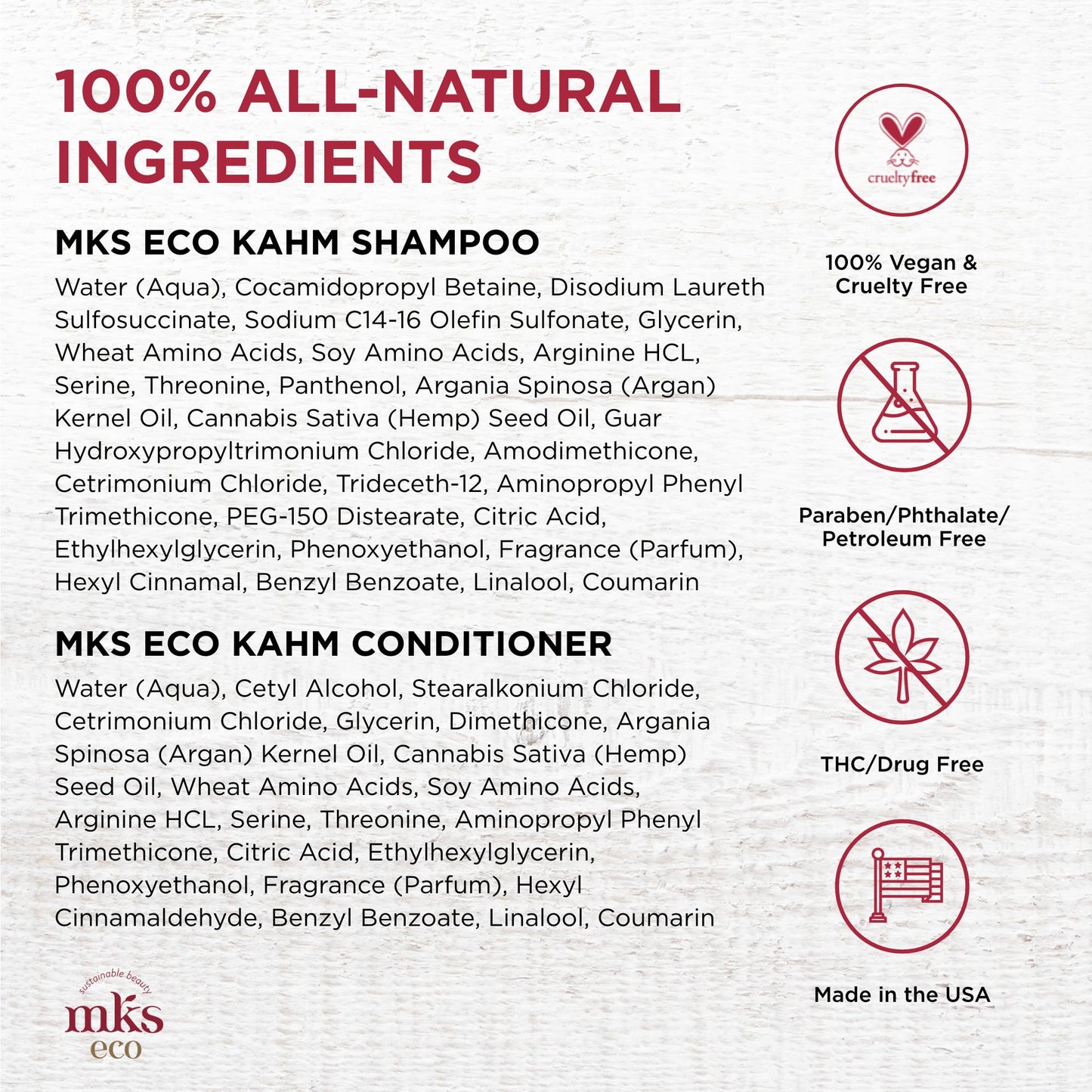 MKS eco Kahm Smoothing Shampoo, Original Scent (10 fl oz) + MKS eco Kahm Smoothing Conditioner, Original Scent (10 fl oz) - Moroccan Argan Oil, Hemp