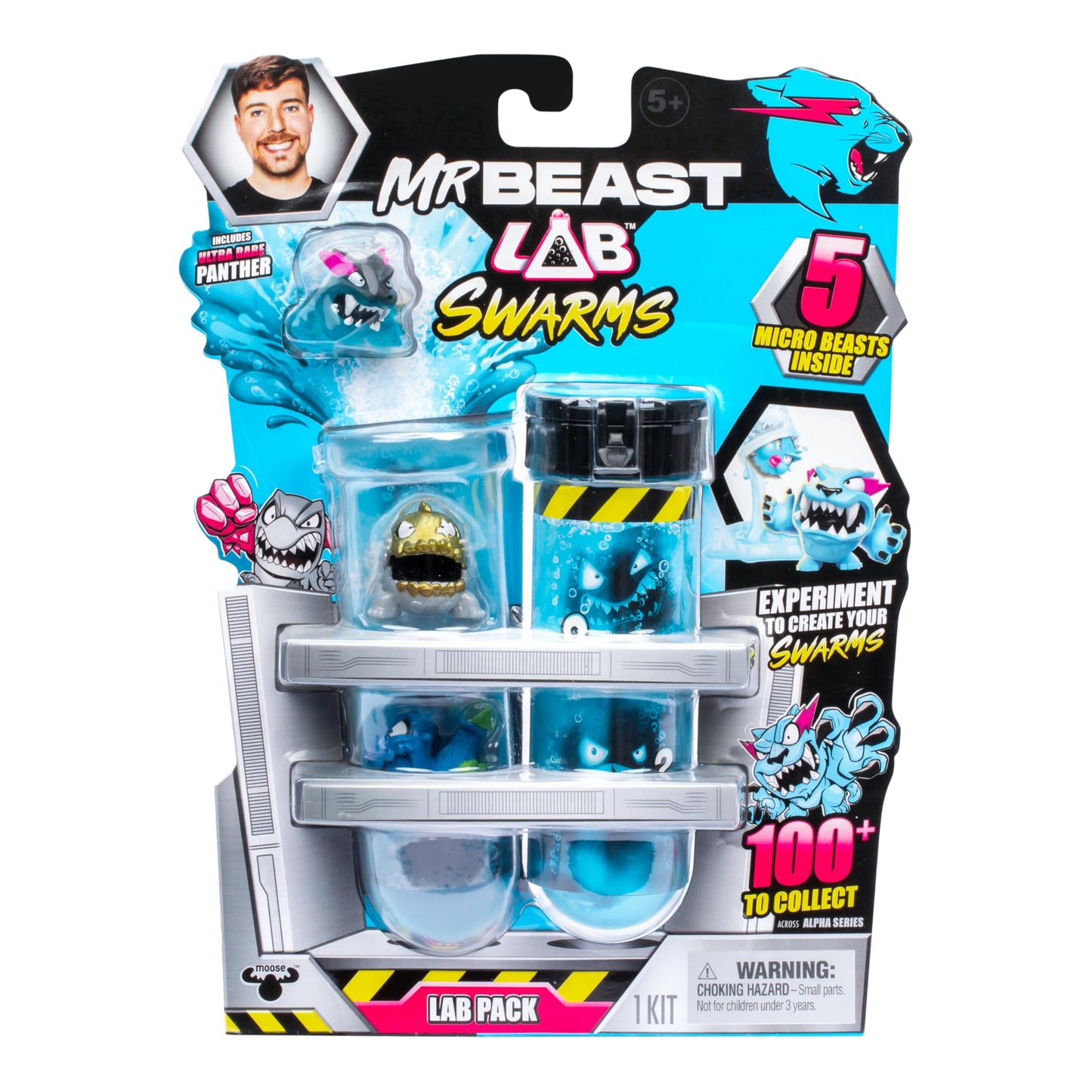 MrBeast Lab Swarms Lab Pack – Add Water to Reveal 5 Collectible 1" Figures, 100+ to Collect, Includes Chance at Limited Hyperchrome Panther