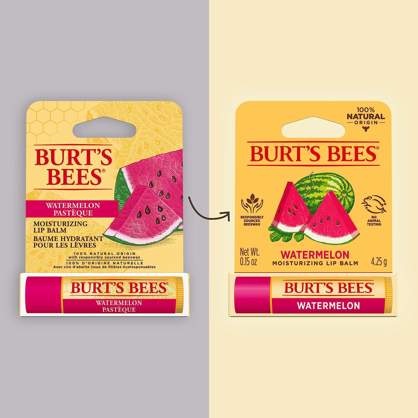Burt's Bees Watermelon Lip Balm, Lip Moisturizer With Responsibly Sourced Beeswax, Tint-Free, Natural Conditioning Lip Treatment, 1 Tube, 0.15 oz.