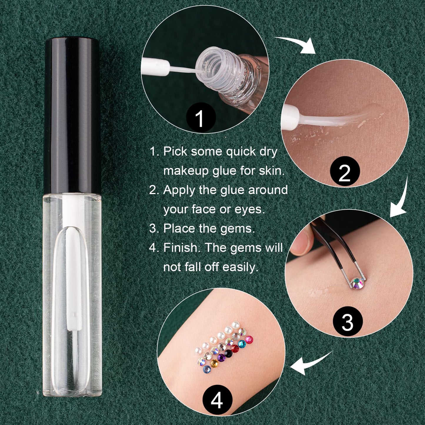 Flat Back Rhinestones&Pearls Kits Round Glass Crystal AB&Transparent White Gems+White&Beige Pearls with Quick Dry Makeup Glue+Picker Pencil+Tweezer