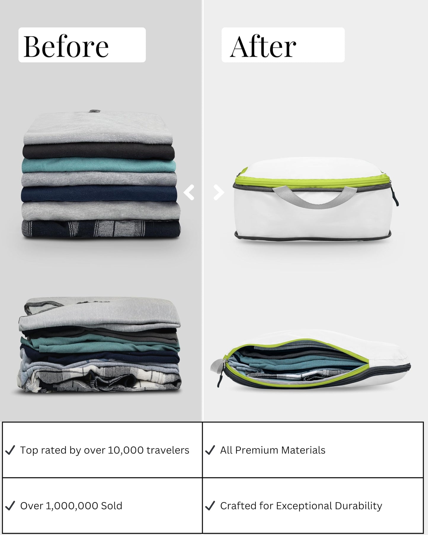 Compression Packing Cubes 6 Piece Set for Travel - Lightweight, Durable Clothes Organizer for Carry-On Luggage and Backpacks by TRIPPED Travel Gear (White and Green)