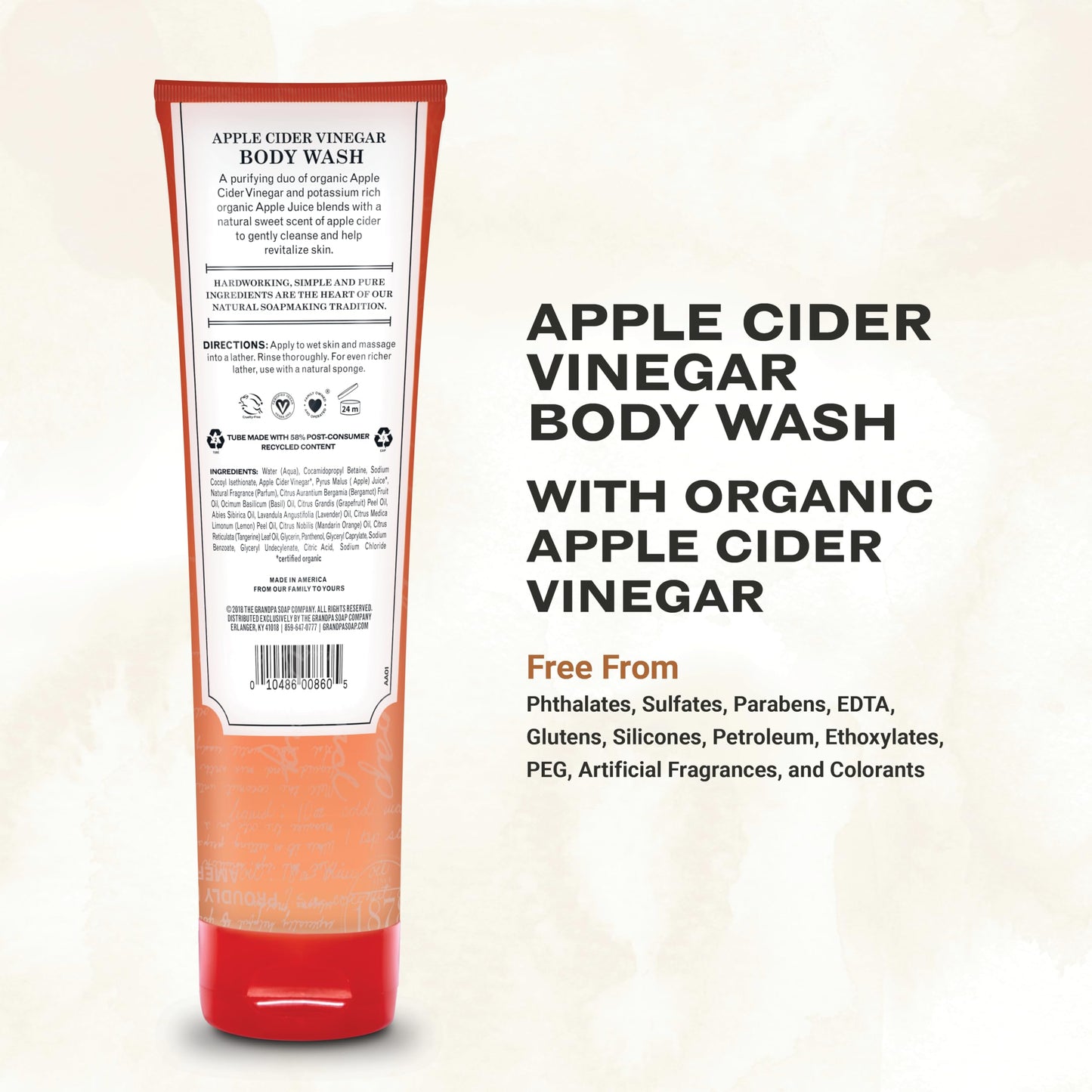 The Grandpa Soap Company Apple Cider Vinegar Body Wash - Purifies and Cleanses to Leave Skin Glowing, With Appl Cider Vinegar and Apple Juice, Helps