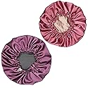 Satin Sleep Cap, Adjustable Satin Cap, Silk Bonnet, Reusable Bath Hair Cap for Night Sleeping Reversible Double Layer 2 Pack (Eggplant + Blush)