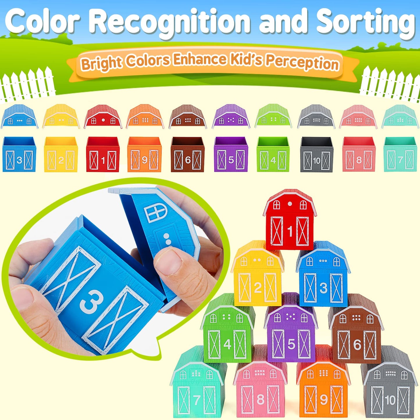 Learning Toys for Toddlers Ages 1-3 – 20 Pcs Farm Animal Montessori Counting, Sorting & Matching Fine Motor Games, Gifts for Boys & Girls 12-18m+