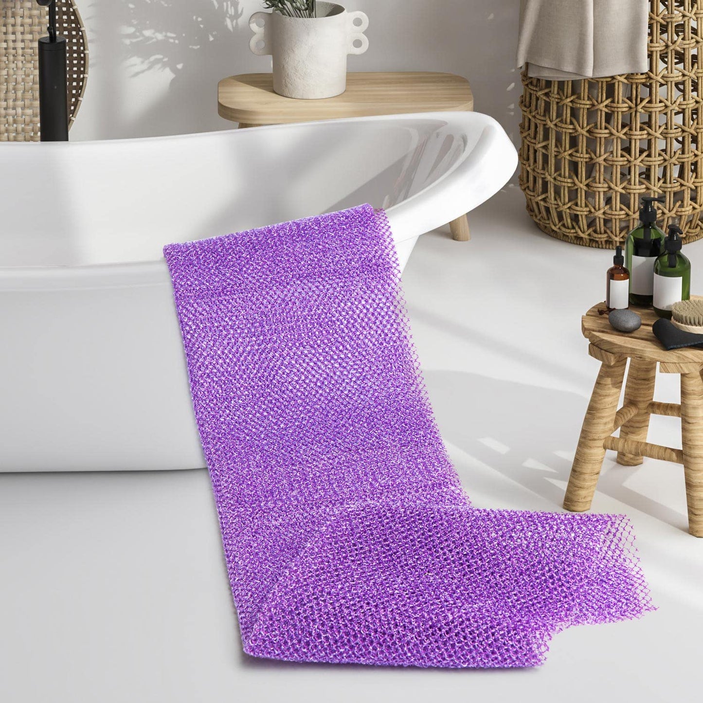 Gugull 3 Pcs African Exfoliating Net Sponge African Bath Sponge Scrubbing Rag Net African Wash Shower Long Net Body Scrubber
