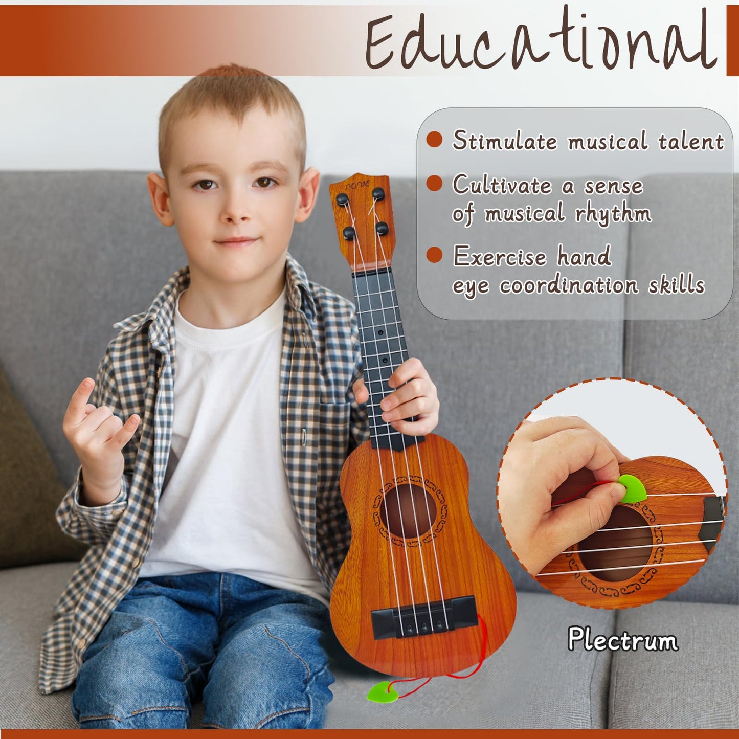 Kids Toy Ukulele Guitar,17 Inch Classical Guitar Musical Toy,4 Strings Guitar Ukulele Educational Learning Toy for Toddlers and Preschoolers