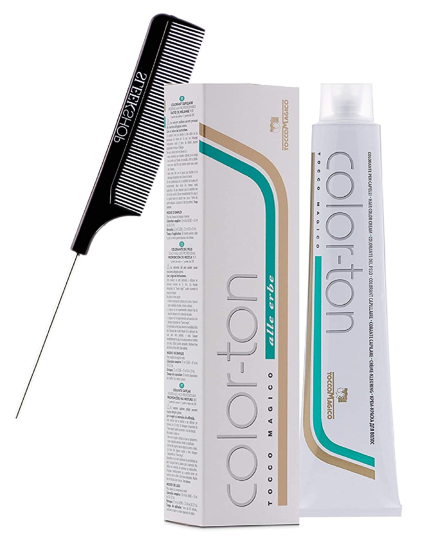 Tocco Magico Color-Ton Alle Erbe Permanent Hair Color Cream (w/Sleek Steel Pin Rat Tail Comb) Haircolor Dye Creme (4N / 4.0 Chestnut)
