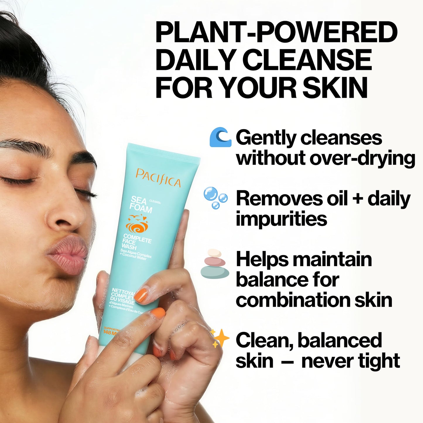 Pacifica Beauty Sea Foam Face Wash, Daily Gentle Foaming Cleanser, With Coconut Water + Sea Algae, Removes Makeup, For Combination and Oily Skin