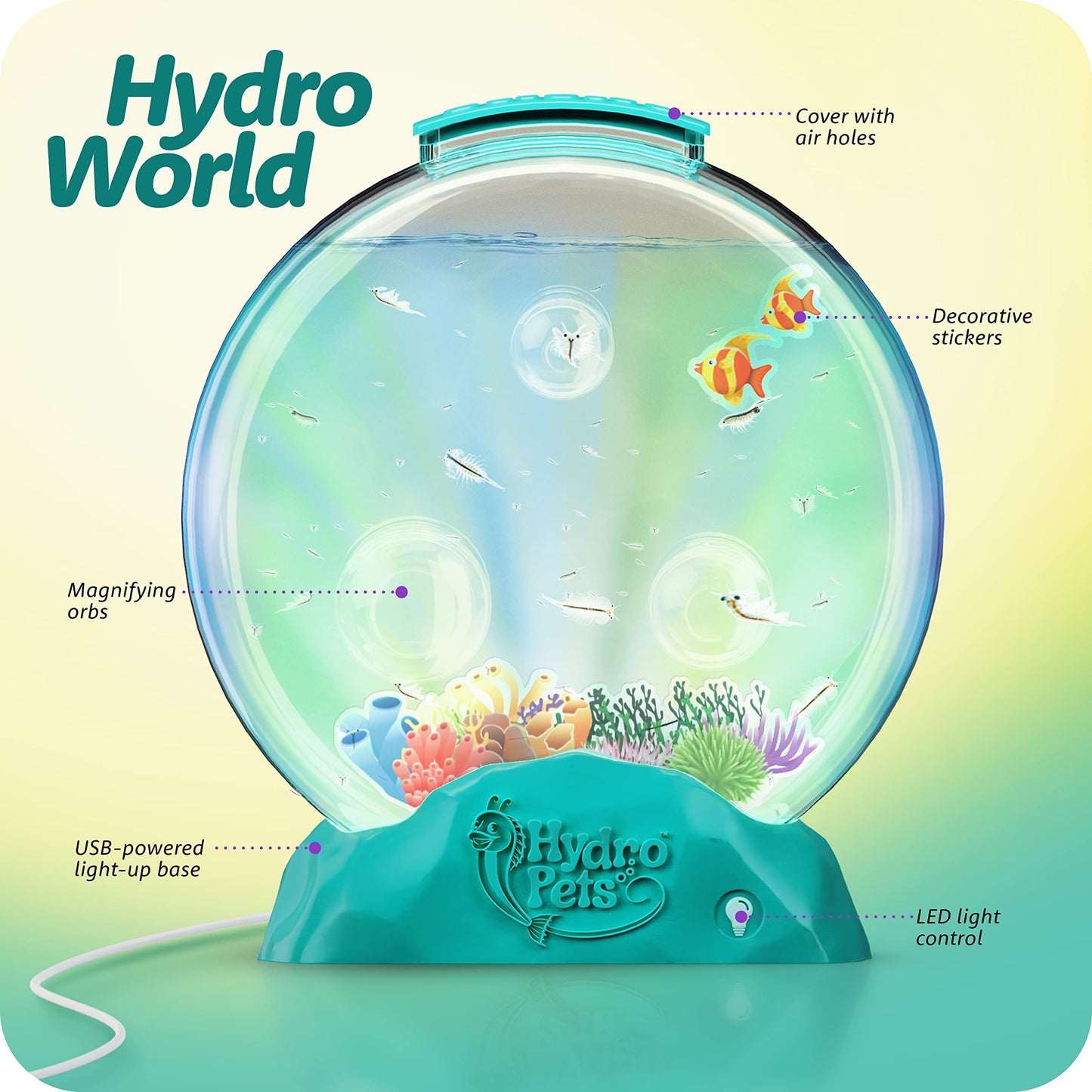 HydroPets Live Sea Pets Habitat Kit – Light-Up Tank STEM Science Toy for Kids Ages 6–12+, Educational Hatch & Grow Aquatic Kit
