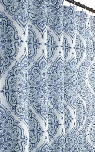 VCNY Home Blue Purple Gray Green Fabric Shower Curtain: Floral Geometric Damask Design, 72" x 72"