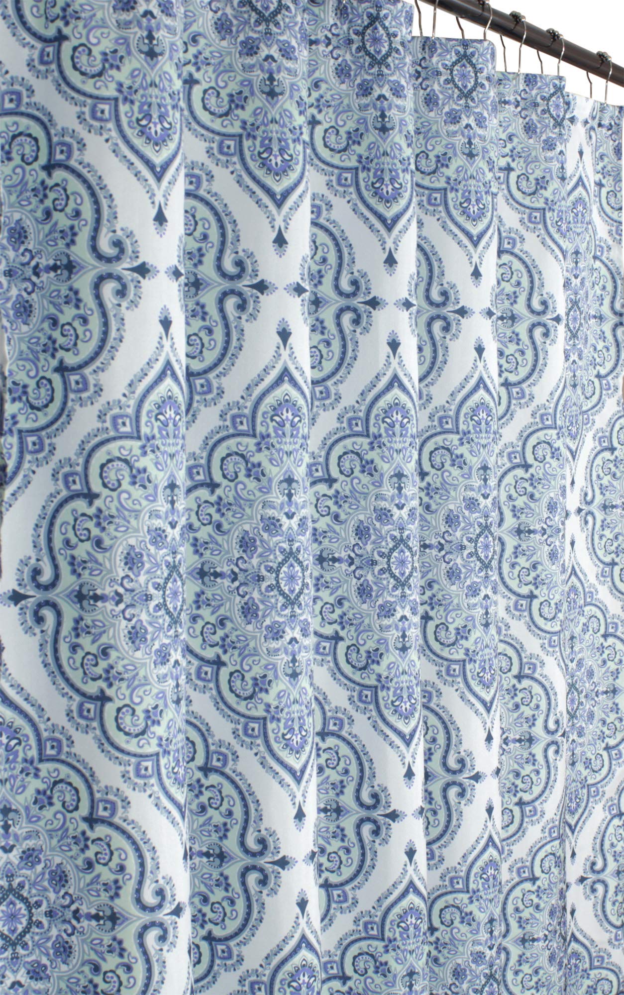 VCNY Home Blue Purple Gray Green Fabric Shower Curtain: Floral Geometric Damask Design, 72" x 72"