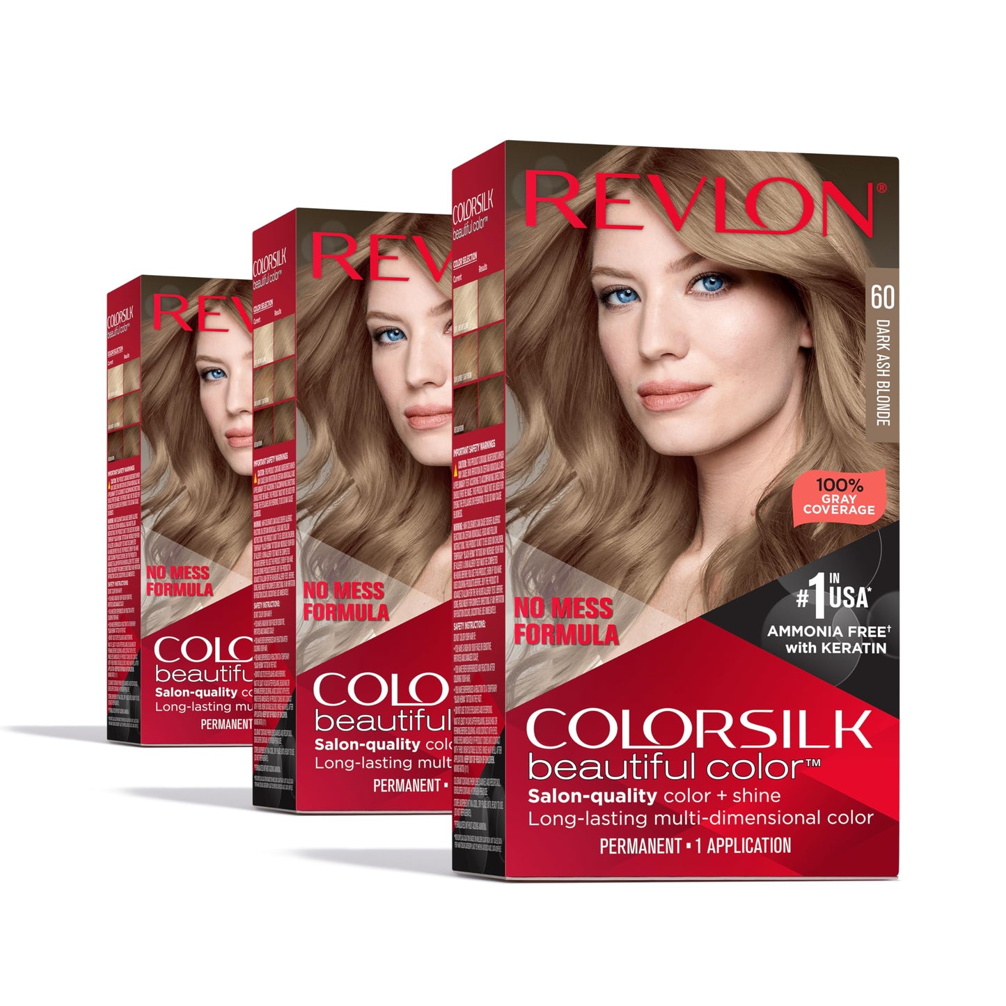 Revlon Colorsilk Beautiful Color Permanent Hair Color, (OLD VERSION) 60 Dark Ash Blonde (Pack of 3)