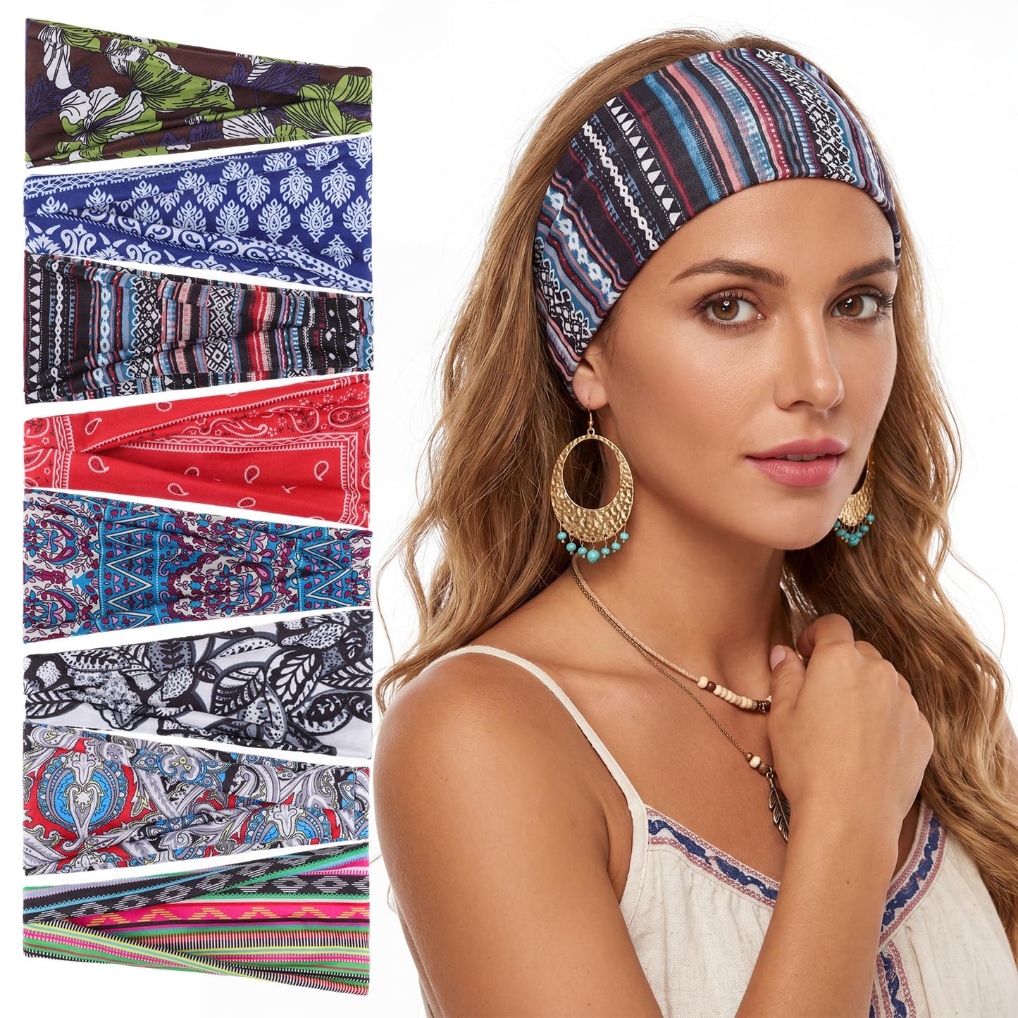 obeoby Sweat-Absorbing Hair Bands, 8 Pack Boho Headbands for Short or Long Hair - Stretchy Great for Yoga, Running, Workout,Hiking Gifts for Women Beauty and Personal Care obeoby Default Title