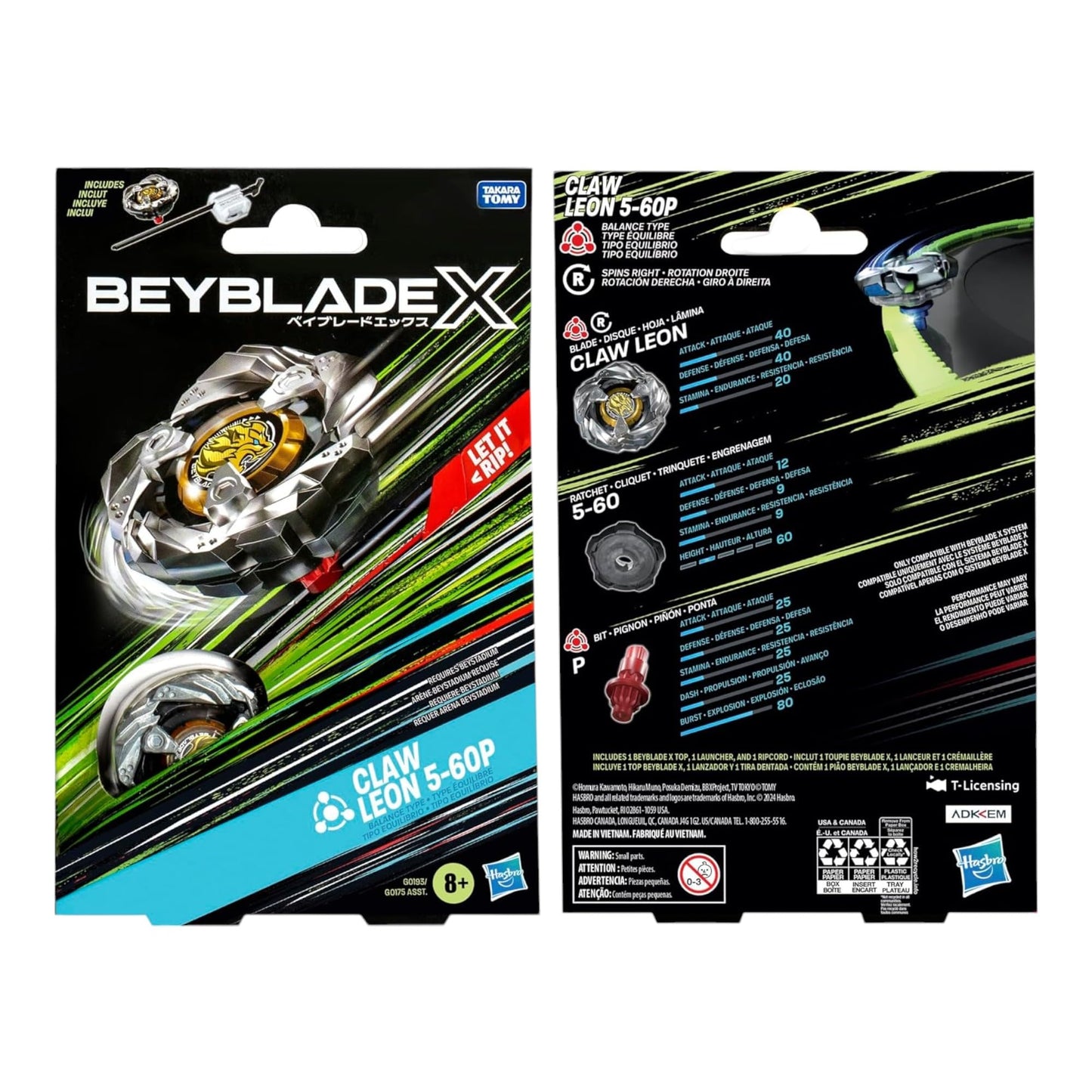 Beyblade X Claw Leon 5-60P Starter Pack Set with Balance Type Right-Spinning Top and Launcher; Battling Top Toys for 8 Year Old Boys and Girls