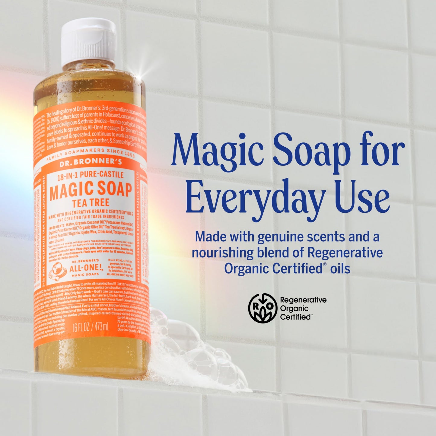 Dr. Bronner’s - Pure-Castile Liquid Soap (Tea Tree, 32 ounce) - Made with Organic Oils, 18-in-1 Uses: Acne-Prone Skin, Dandruff, Laundry, Pets