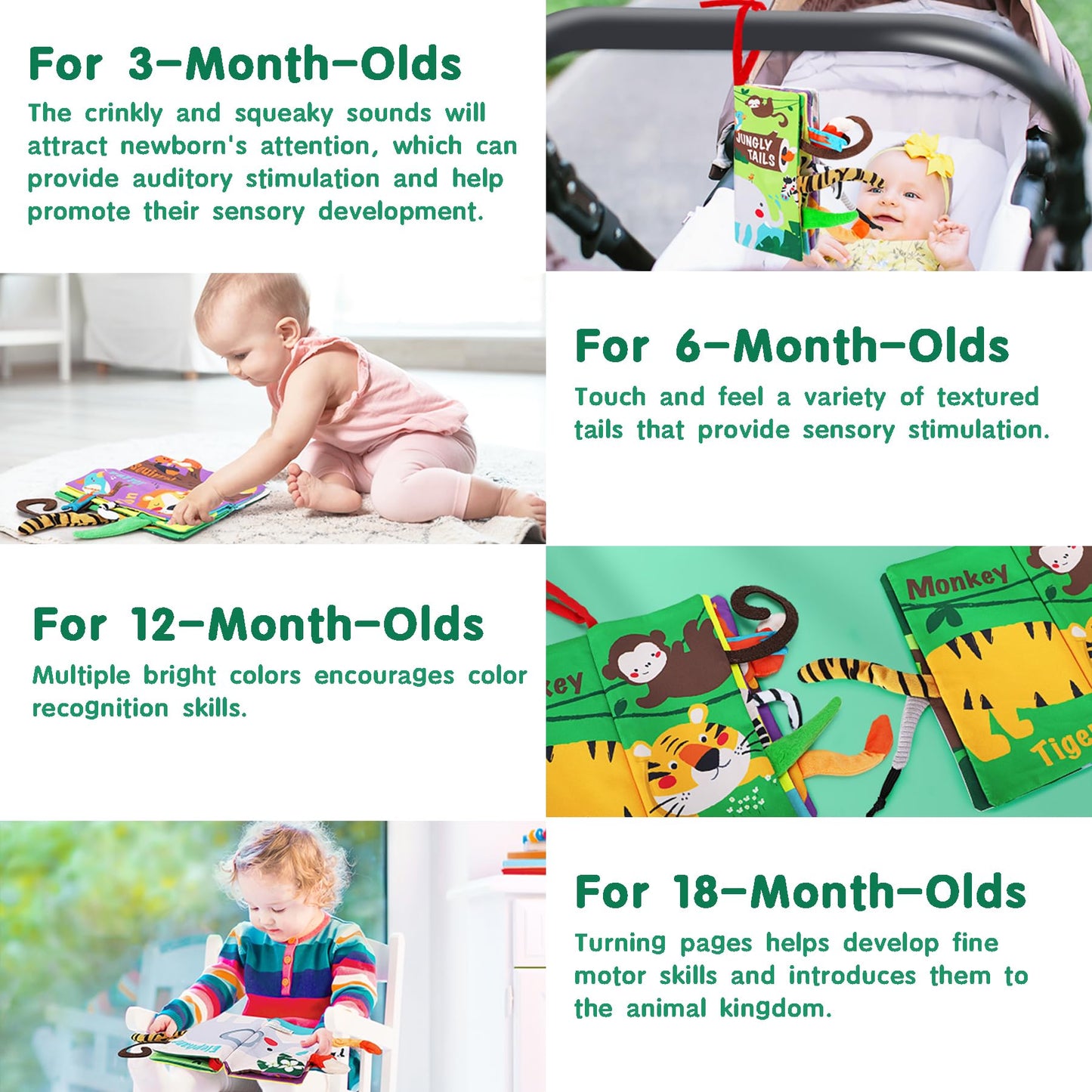 beiens Baby Crinkle Cloth Books – Touch & Feel Soft Infant Toys for Early Development, Interactive Stroller Books & Newborn Gifts 0-18 Months