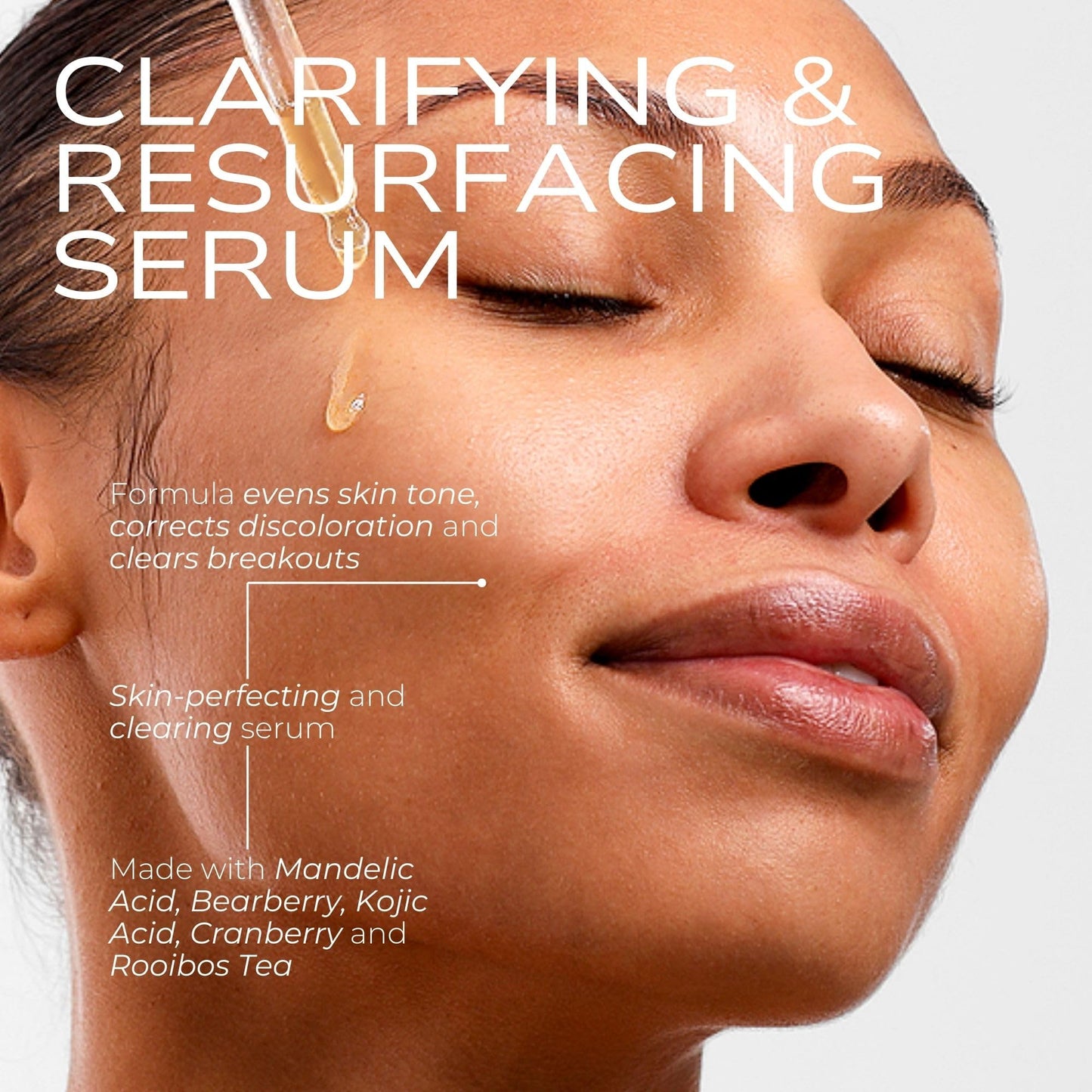 Fitglow Beauty Clear + Bright Mandelic Serum Drops | Gentle Exfoliating Face Serum | Evens Tone, Corrects Discoloration & Clears Breakouts |