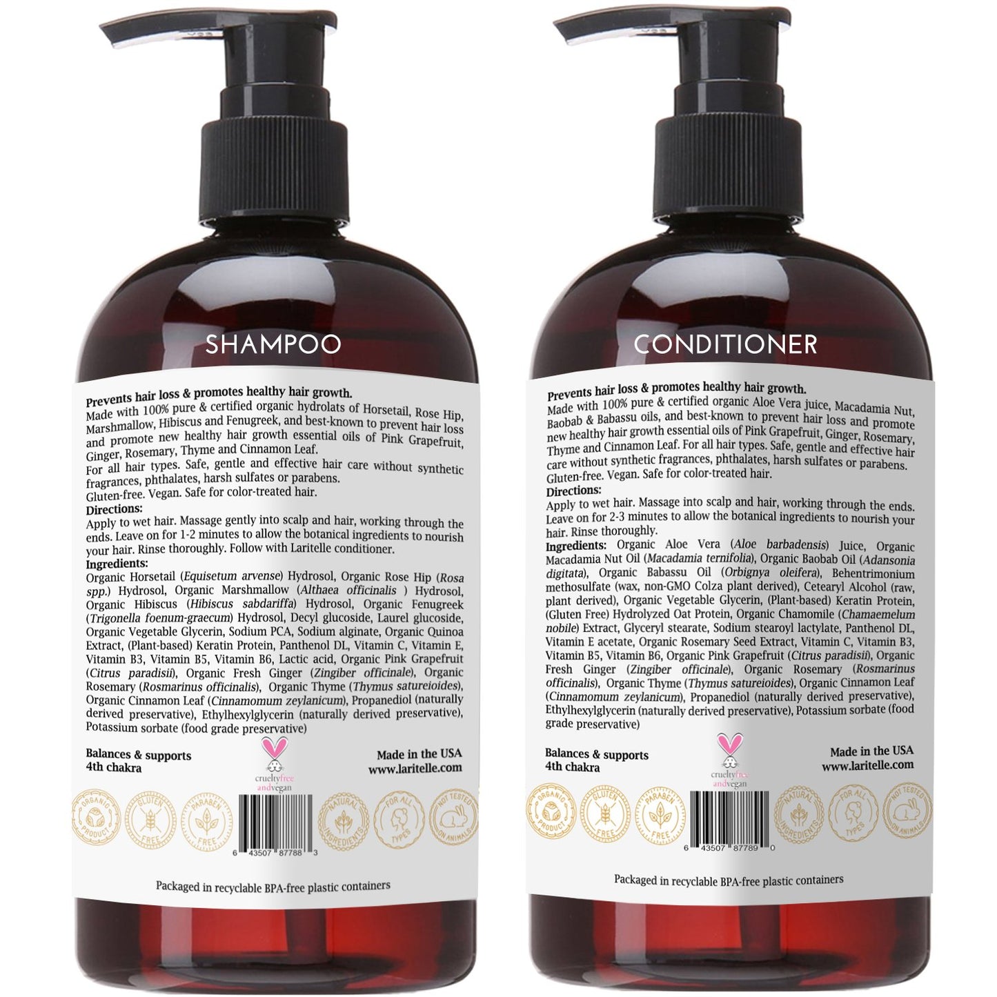 Laritelle Organic Hair Care Set Nature's Love: Shampoo 17.5 oz + Conditioner 16 oz + Bonus Post-shampoo Treatment 2 oz | NO GMO, Sulfates, Gluten