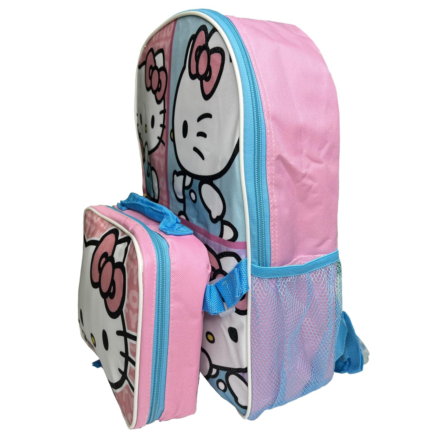 Fast Forward Hello Kitty Kids 16" Backpack with Matching Lunch Box, Pink and Blue, School Bag Set