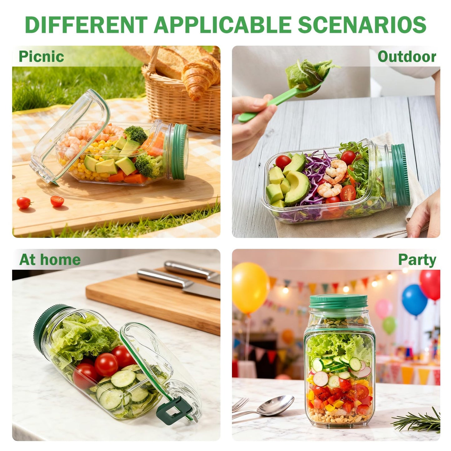 Syekcl 2 Pack Salad Containers with Dressing Cup, Leakproof Salad Jars with Side Hatch, Portable Food Storage Jars with Lid for Meal Prep, Lunch…