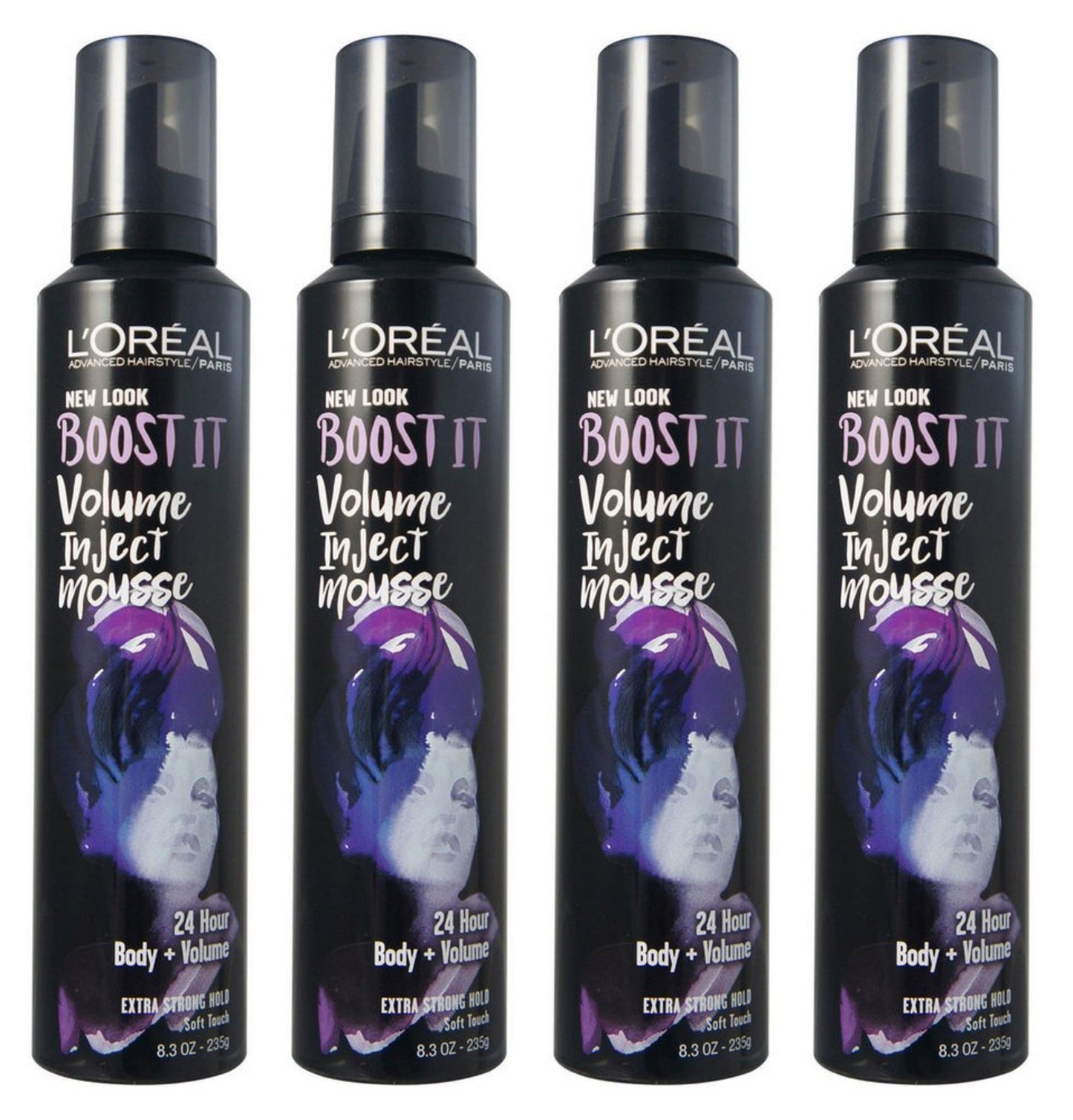 L'Oreal Advanced Hairstyle/Paris - Boost It Volume Inject Mousse - Extra Strong Hold - Net Wt. 8.3 OZ (235 g) Per Can - Pack of 4 Cans