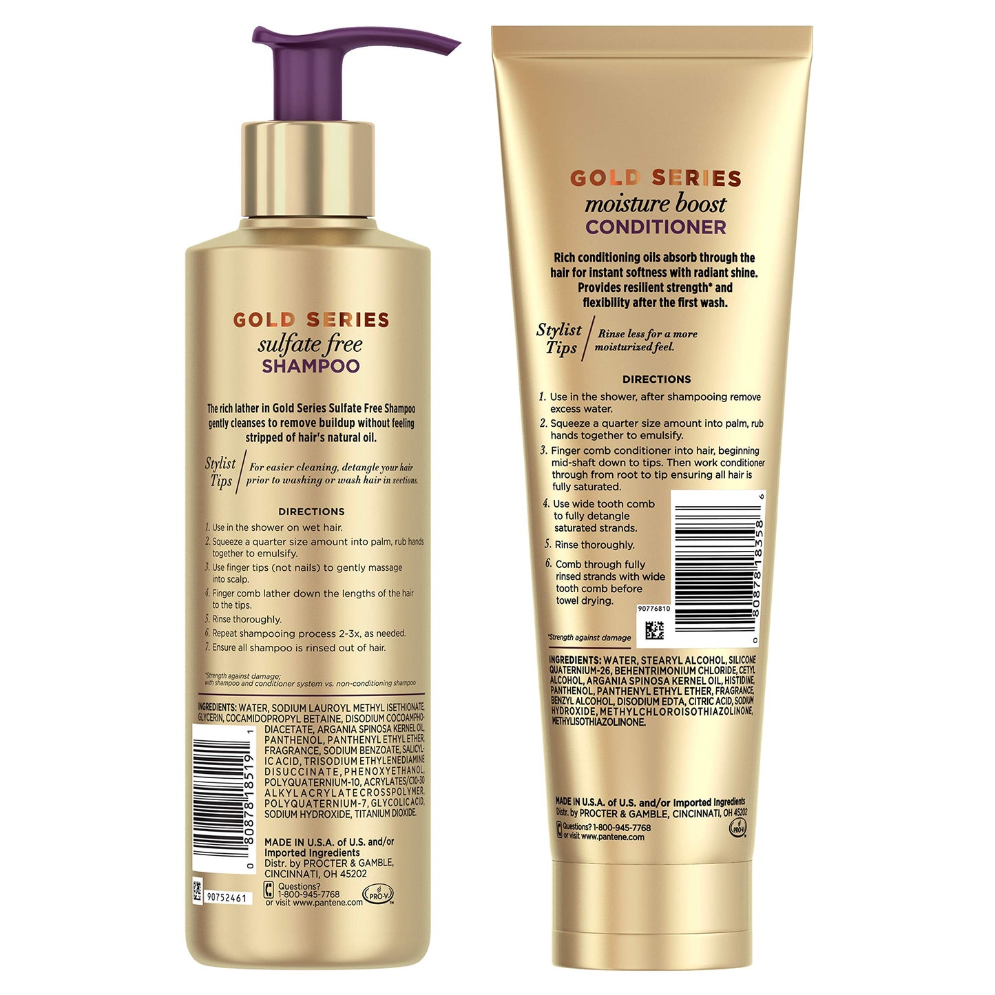 Pantene Shampoo and Sulfate Free Conditioner Kit, with Argan Oil, Pro-V Gold Series, for Natural and Curly Textured Hair, 16.9 fl oz, Kit Beauty and Personal Care Pantene