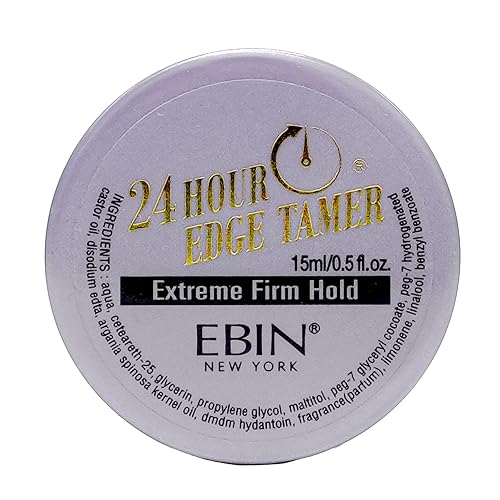 EBIN NEW YORK 24 Hour Edge Tamer Extreme Firm Hold 0.5Fl Oz Strong Edge Control Gel, No Flaking, Sleek Smooth Finish, Long Lasting, Argan & Castor Oil