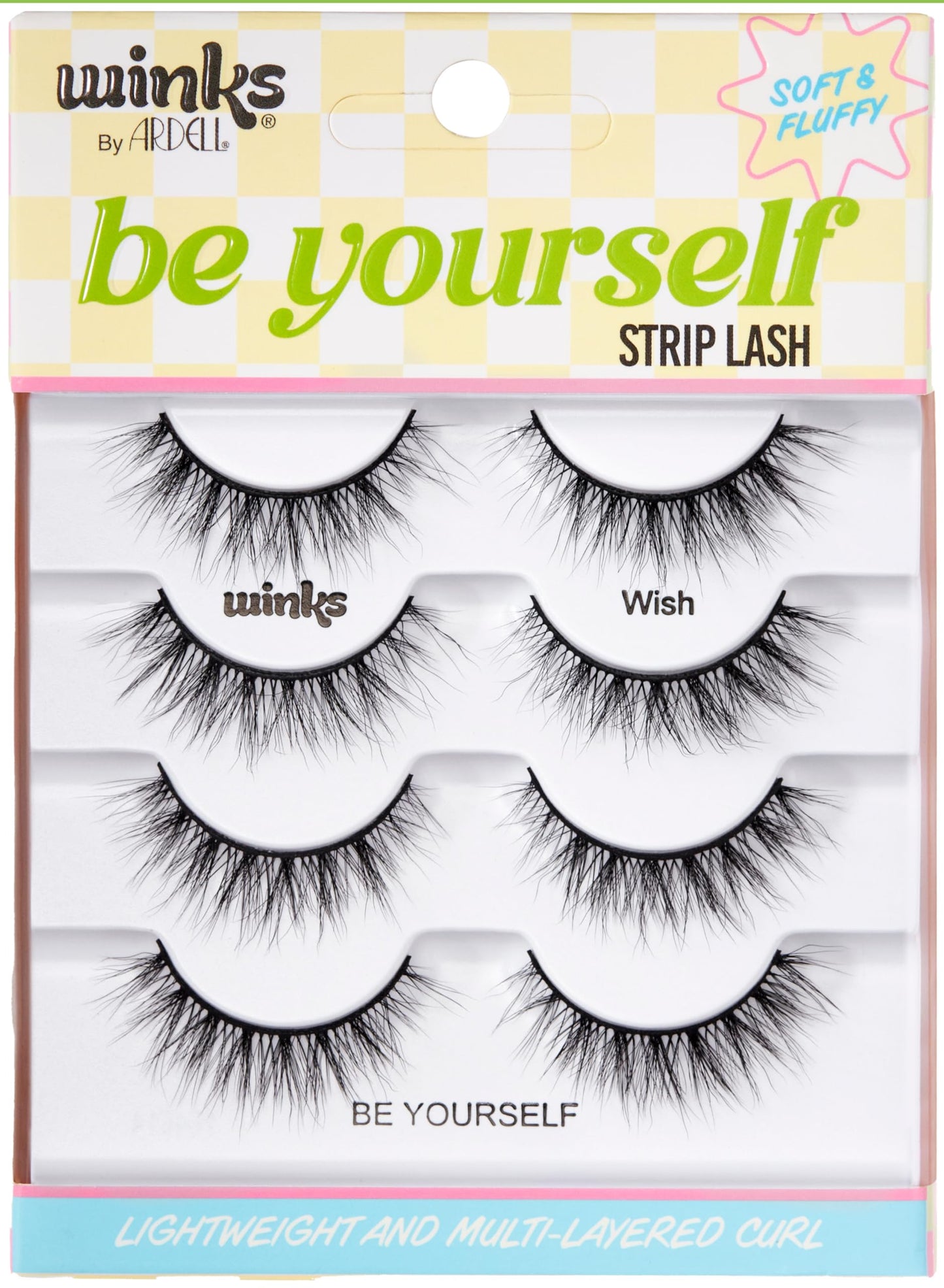 Ardell Winks Be Yourself Lashes - Wish Style, Black Strip Lashes for Dramatic Doll Eye Effect, Full Volume, Natural Look False Eyelashes, 4-Pack