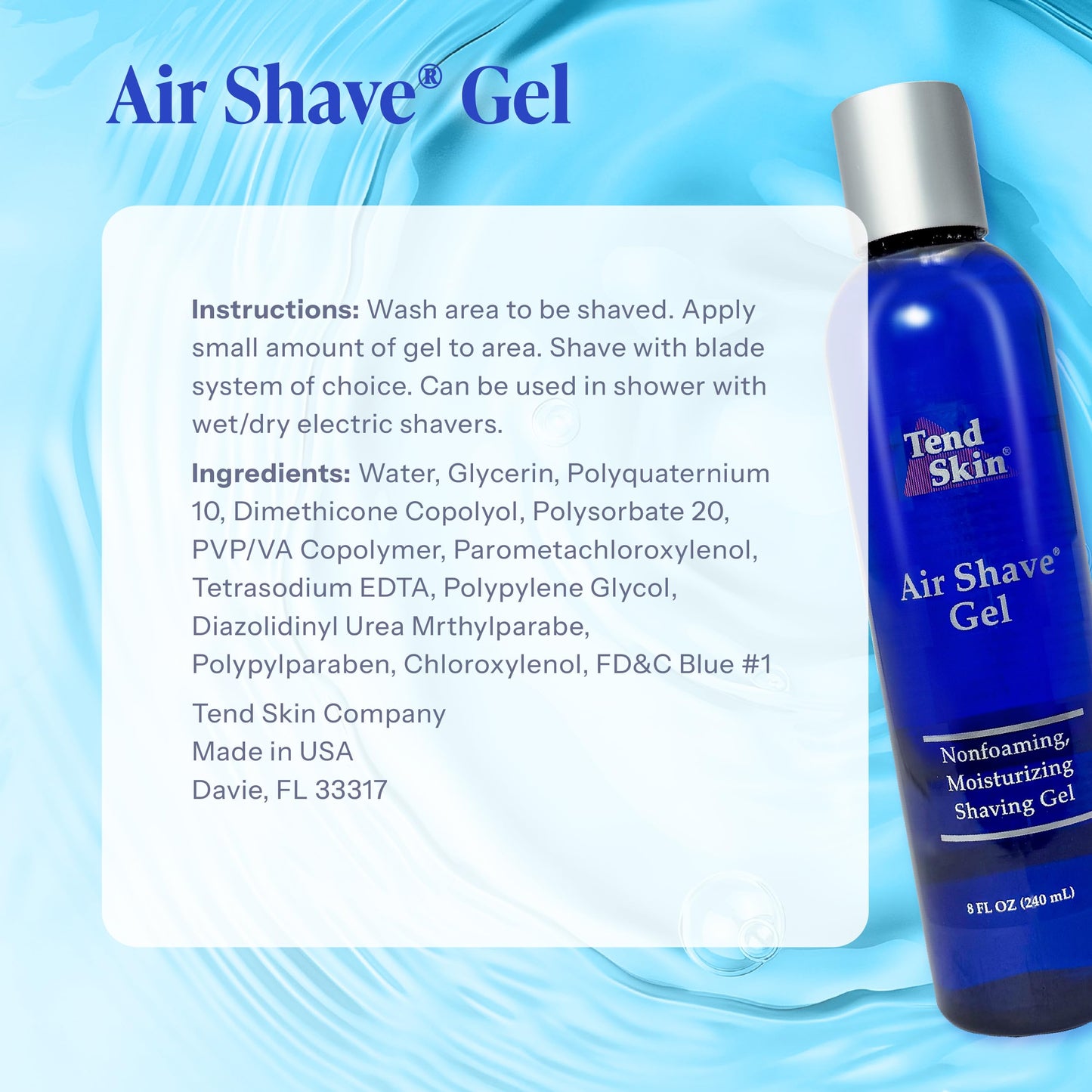 Tend Skin Air Shave Gel Advanced Soothing & Moisturizing Formula, Provides Natural Protection, Silky Smooth Skin & Seamless Hair Removal, 8 Oz