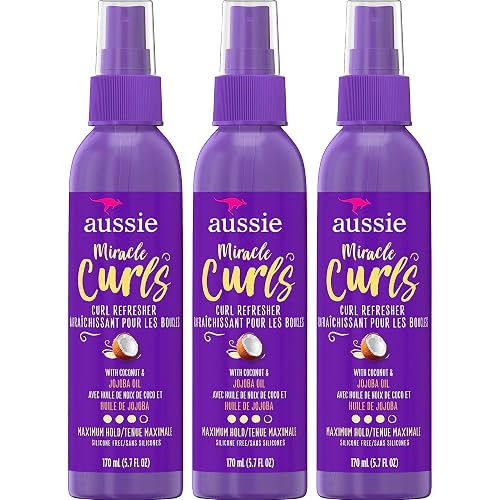 Aussie Miracle Curls Refresher Spray Gel With Coconut & Jojoba Oil, 3 Pack, Max Hold, For All Hair Types, Eliminates Frizz, 5.7 oz. Each