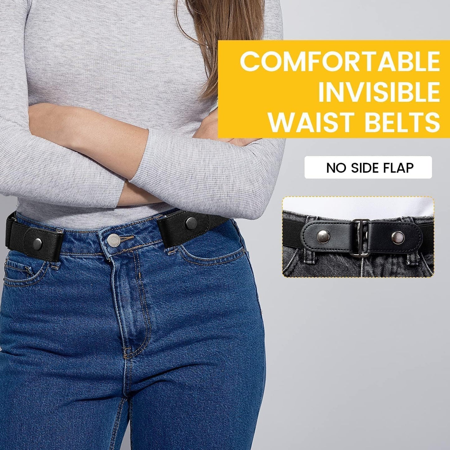2 Pieces Elastic Belt Invisible Belt for Women Belt Without Buckle Unisex No Buckle Buckless Belt Men's Adjustable Elastic for Jeans Trousers Dress…
