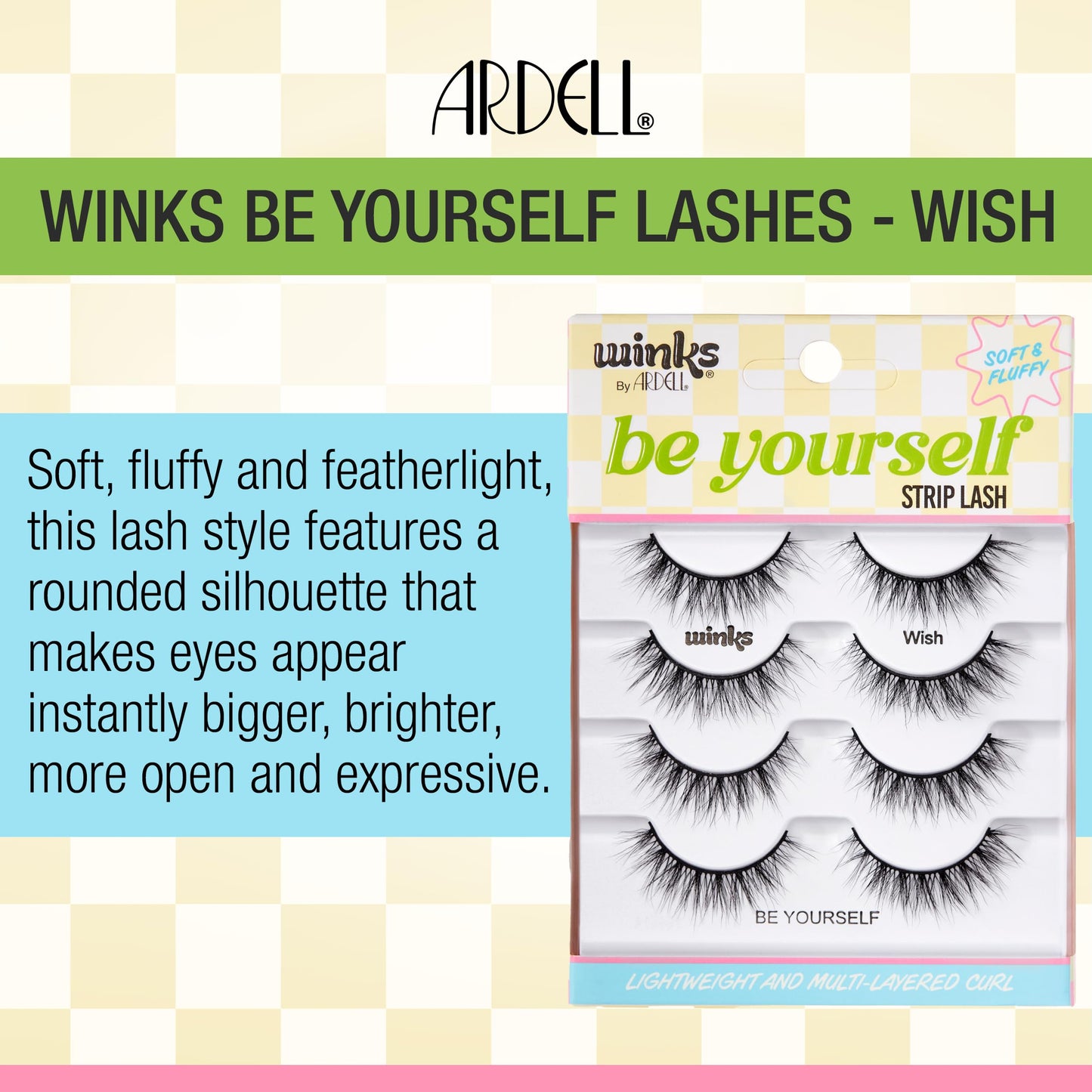 Ardell Winks Be Yourself Lashes - Wish Style, Black Strip Lashes for Dramatic Doll Eye Effect, Full Volume, Natural Look False Eyelashes, 4-Pack