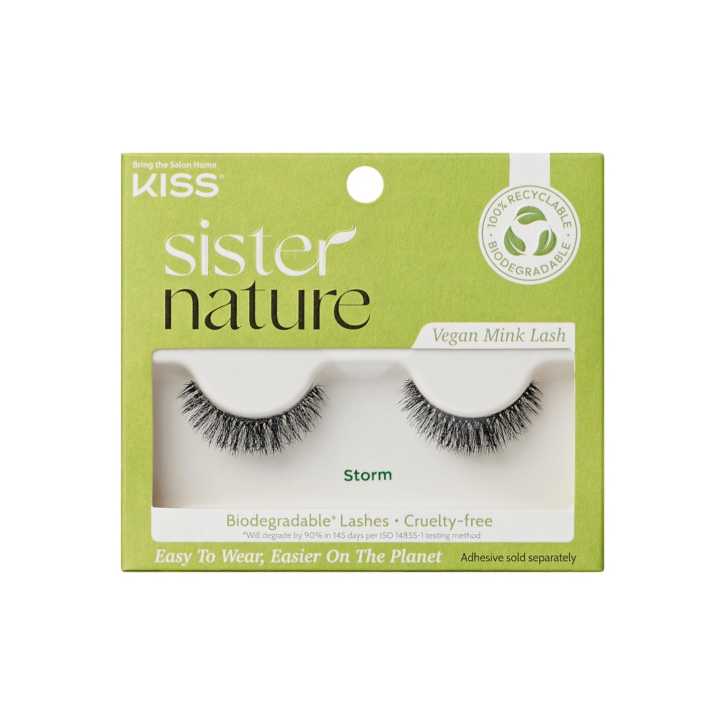 KISS Sister Nature Vegan, False Eyelashes, 'Storm', 12 mm, Includes 1 Pair Of Lash, Contact Lens Friendly, Easy to Apply, Reusable Strip Lashes