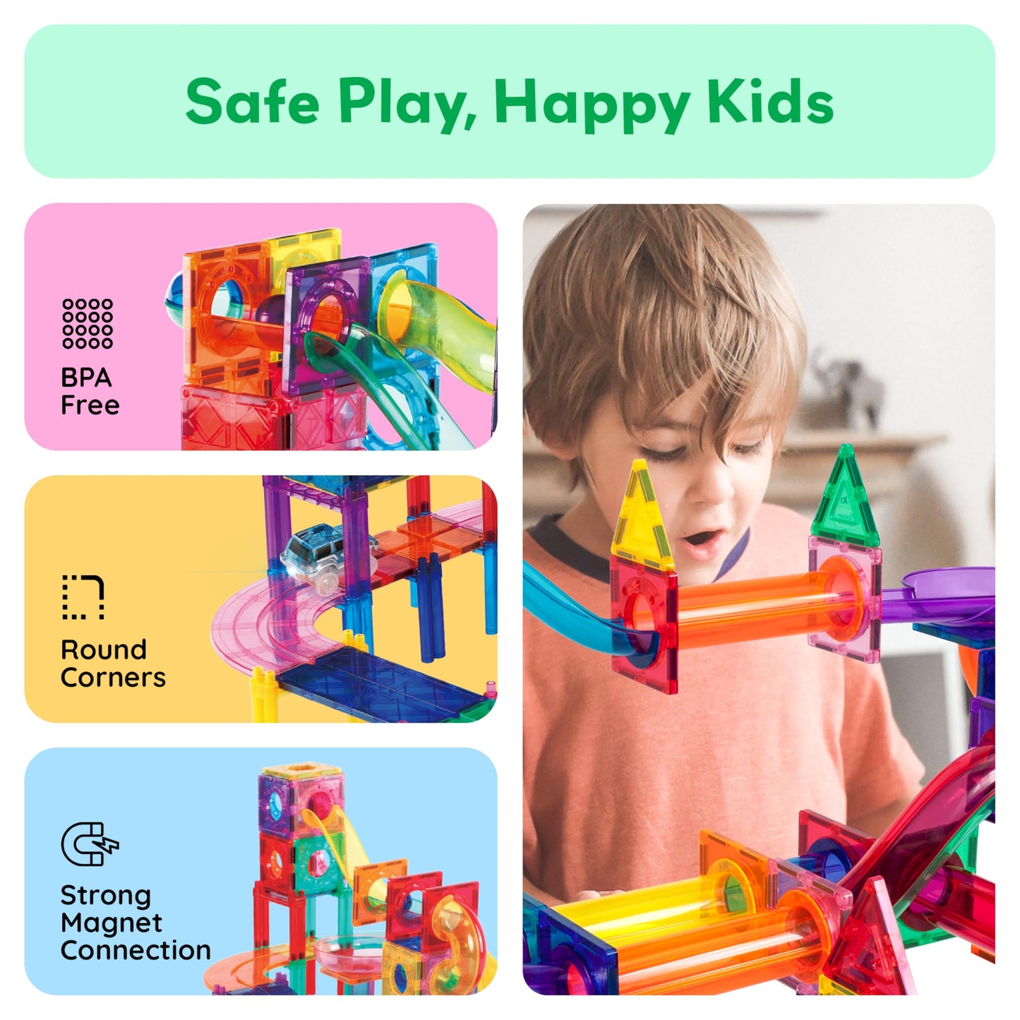 PicassoTiles 108pc 3-in-1 Marble Run & Car Track – Magnetic Tiles Building Blocks STEM Educational Construction Toy Set PTG108