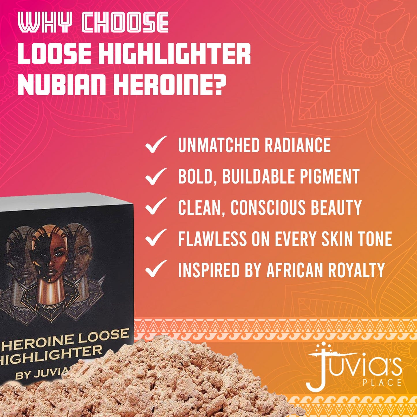 Juvia's Place Loose Highlighter Nubian Heroine - Illuminating Loose Powder Highlighter Makeup, Shimmer Powder that gives Radiant Glow - Suitable