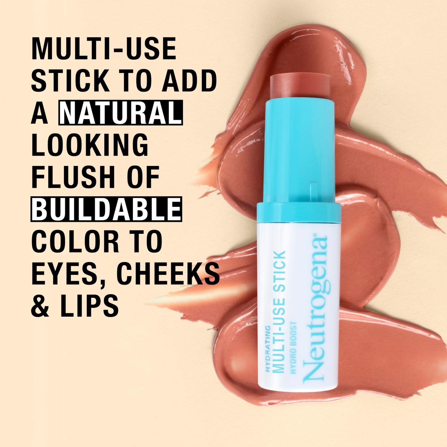 Neutrogena Hydro Boost Hydrating Multi-Use Makeup Stick with Hyaluronic Acid, Gentle Multi-Use Colored Makeup Balm to Brighten Lips, Cheeks & Eyes