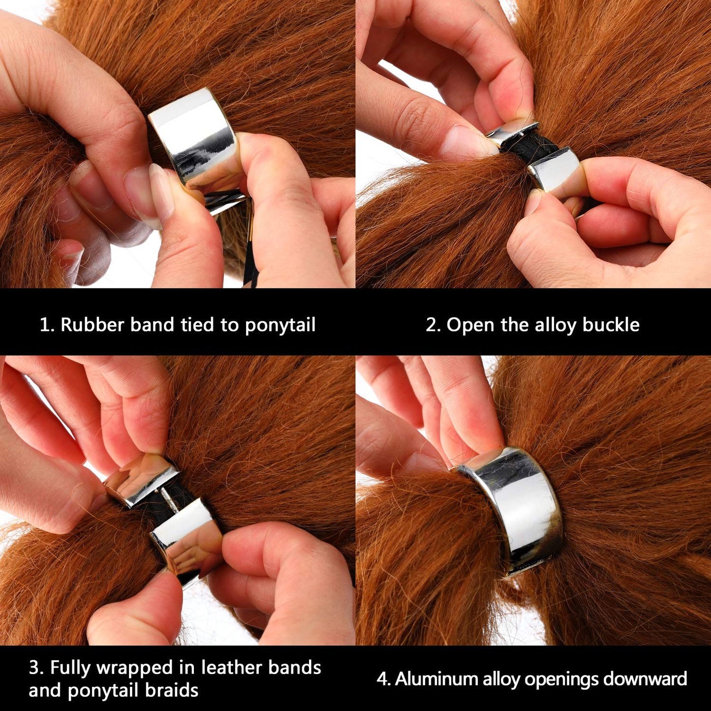 Yaomiao 3 Pieces Metal Circle Hair Cuff Elastic Hair Band Ties Ponytail Holder Rope Accessory for Women, 3 Styles(Silver)