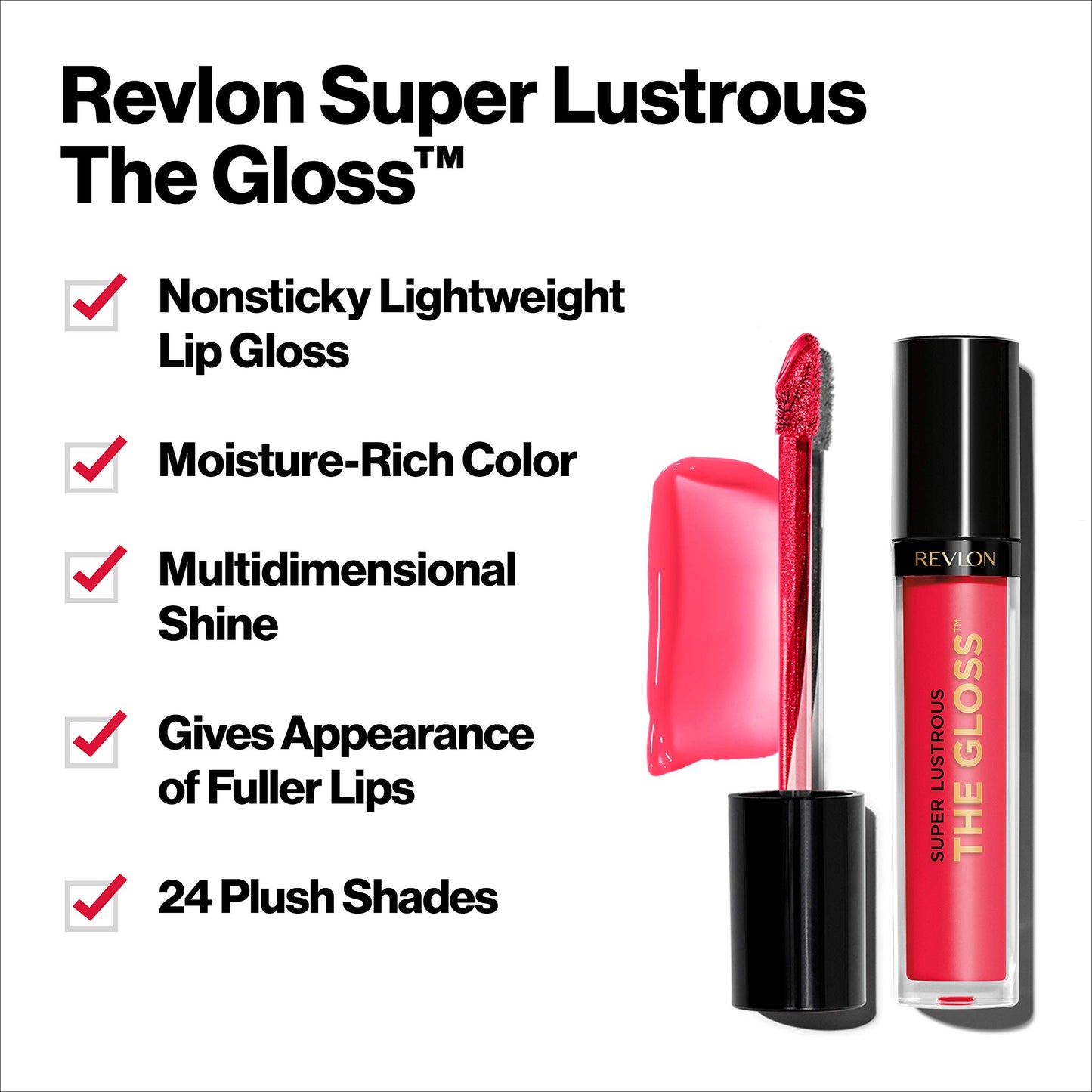 Revlon Super Lustrous Lip Gloss, Non-Sticky, Hydrating, High Shine Finish, 243 Sizzling Coral, 0.13 oz