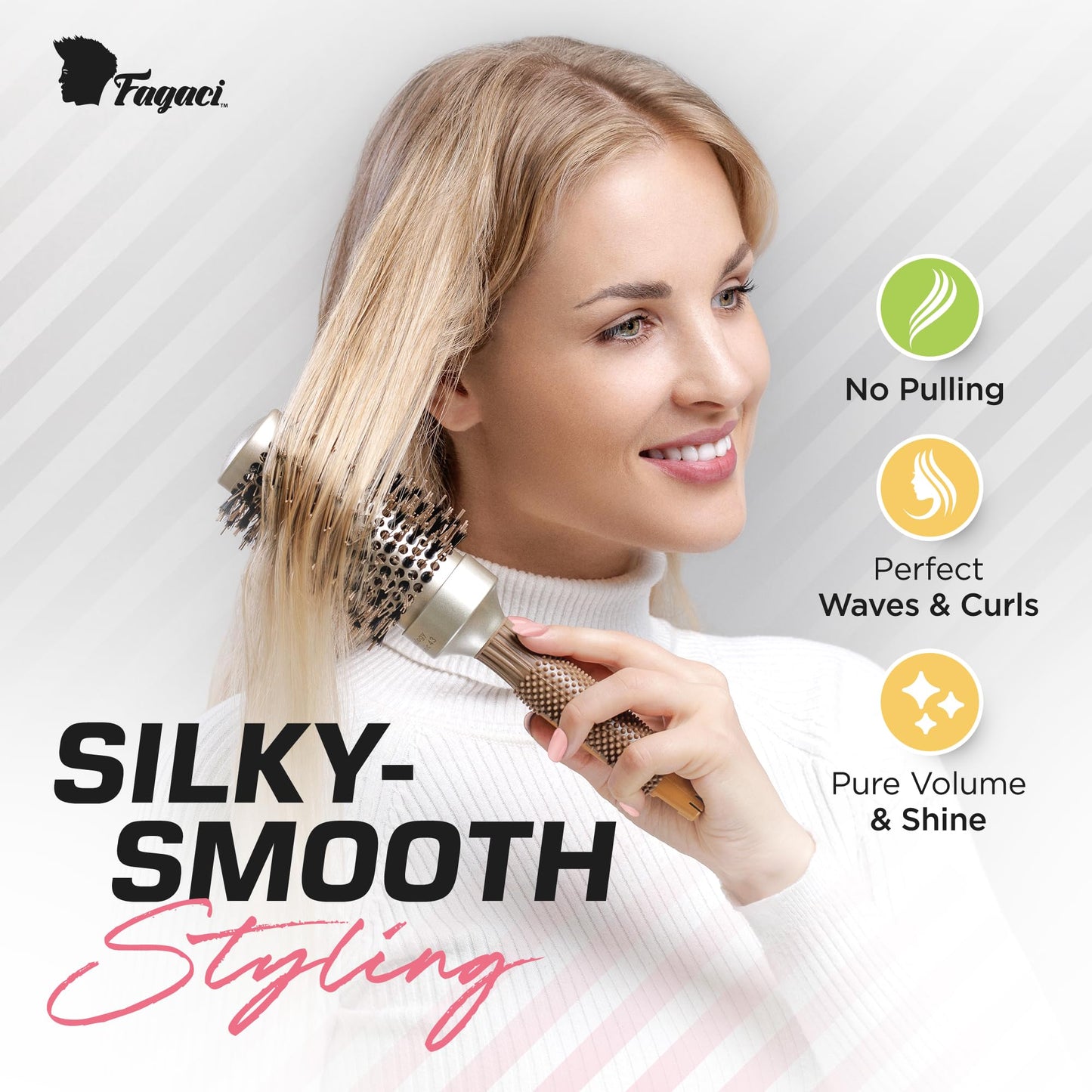 Fagaci Professional Round Brush with Natural Boar Bristle for Blow Drying, Nano Technology Ceramic + Ionic for Voluminous Healthy Hair Styling |