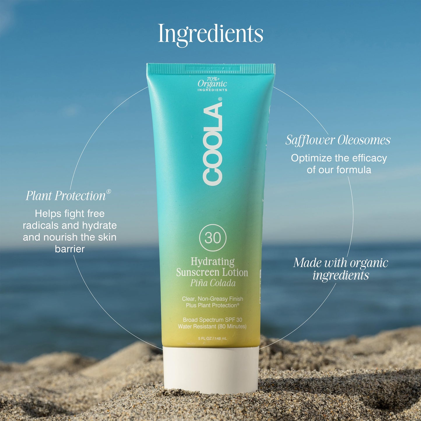 COOLA Organic Sunscreen SPF 30 Sunblock Body Lotion, Dermatologist Tested Skin Care for Daily Protection, Vegan and Gluten Free, Piña Colada, 5 Fl Oz