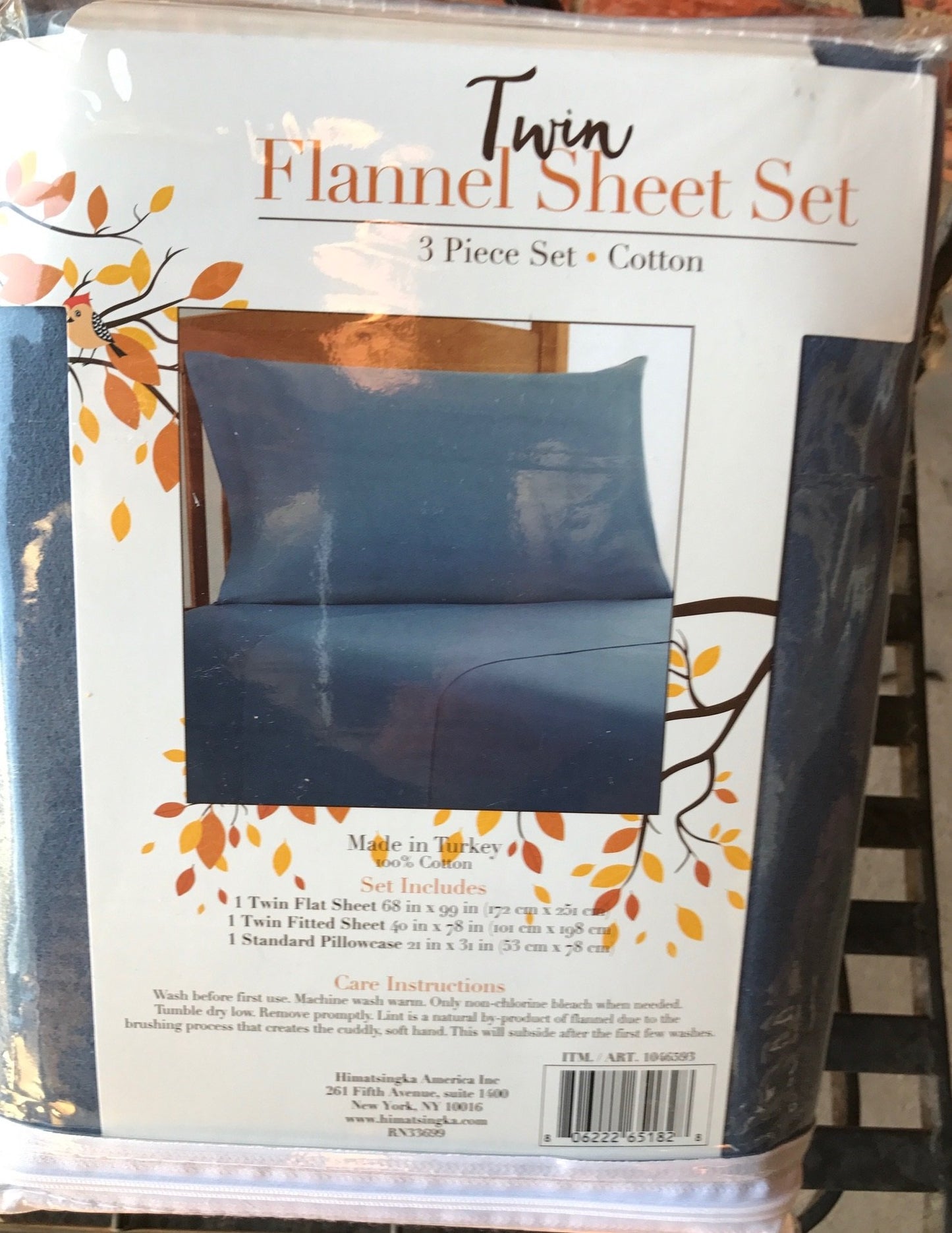 Himatsingka Blue 100% Cotton Flannel 3 Piece Twin Sheet Set Made in Turkey Machine wash Warm