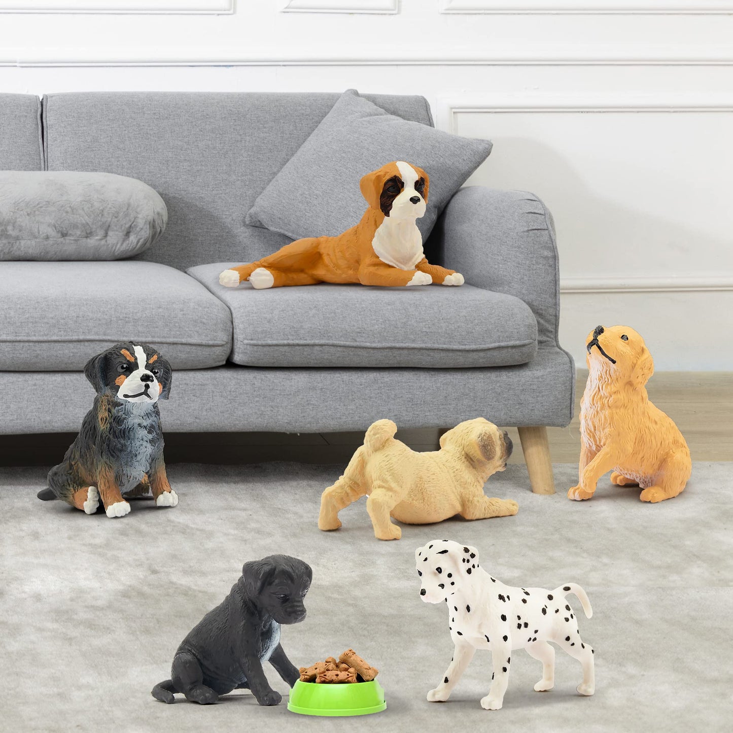 Toymany 12PCS Mini Dog Figurines Playset – Realistic Hand-Painted Puppy Figures, Plastic Animal Toys, Cake Toppers & Gifts for Kids