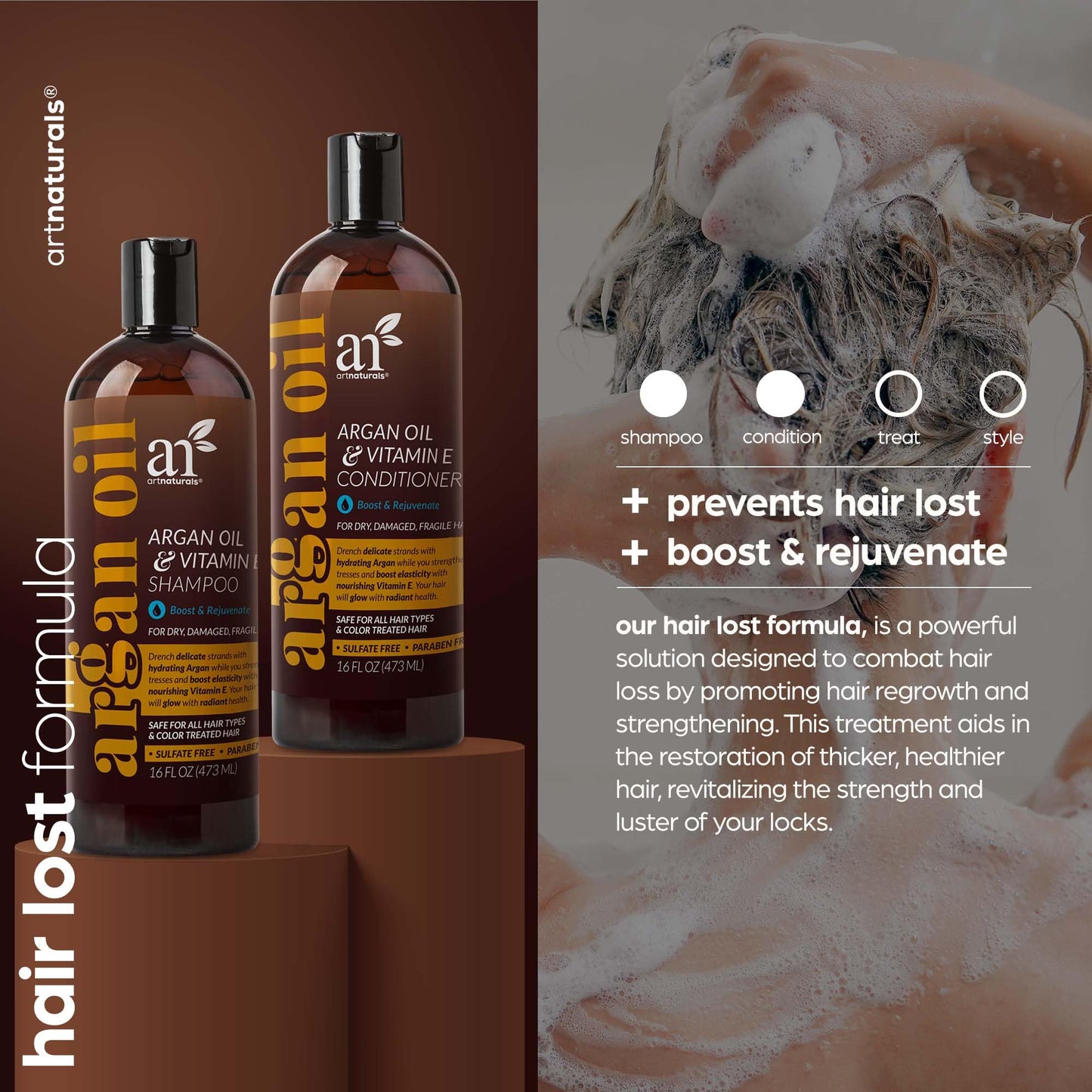 artnaturals Moroccan Argan Oil Hair Loss Shampoo & Conditioner Set - (2 x 16 Fl Oz / 473ml) - Sulfate Free Hair Regrowth for Men & Women