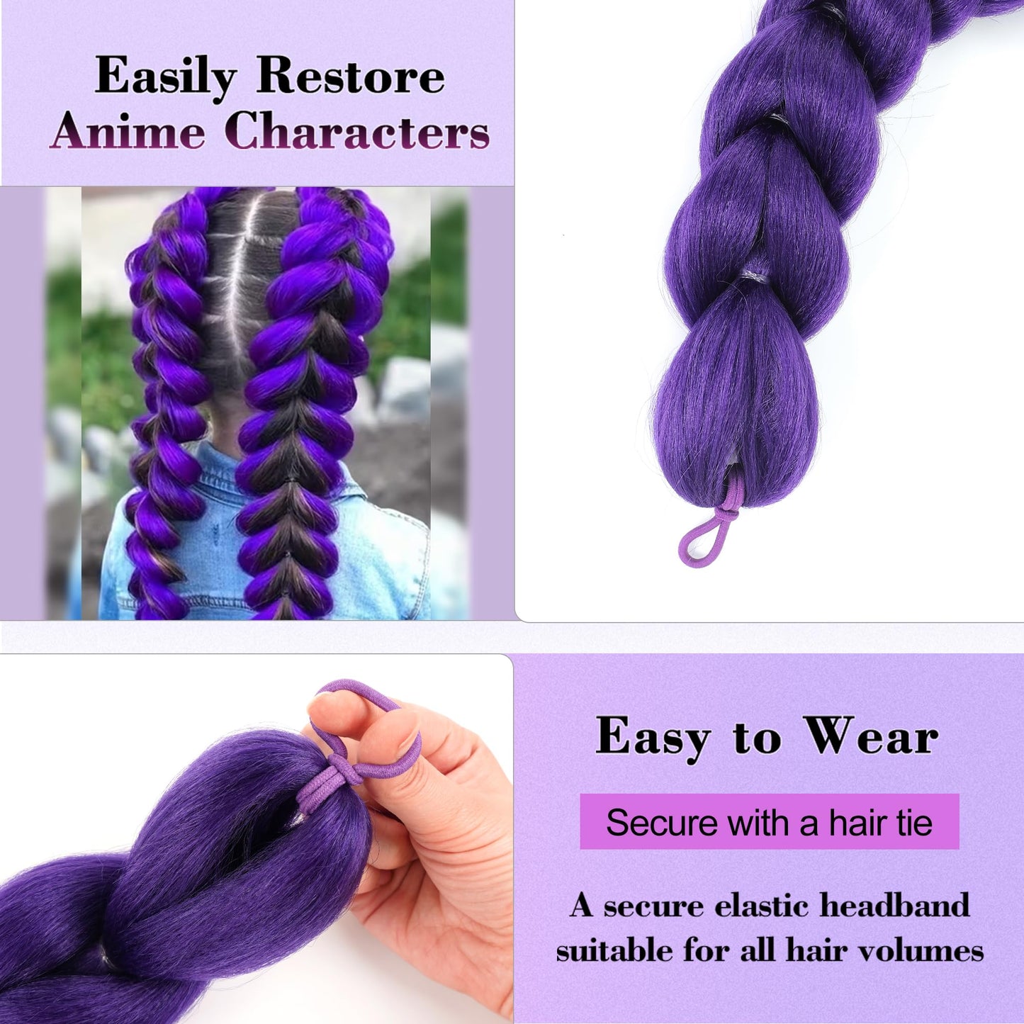 Getgal 24 inch Purple Braids Ponytail Hair Pre Braiding Hair with Tie Synthetic Purple Hair Extensions for Halloween Costume Cosplay?24inch Braids Beauty and Personal Care GetGal